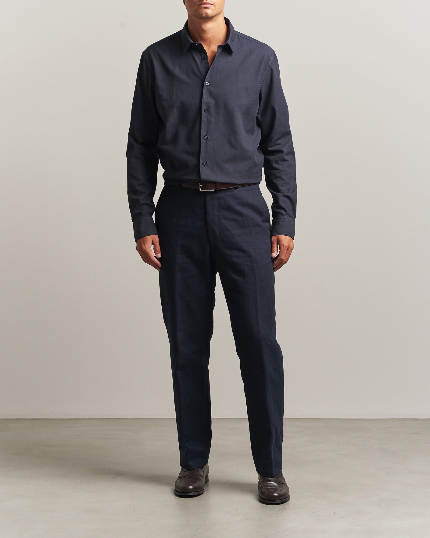 Hombres | Camisas | Canali | Garment Dyed Cotton Shirt Navy