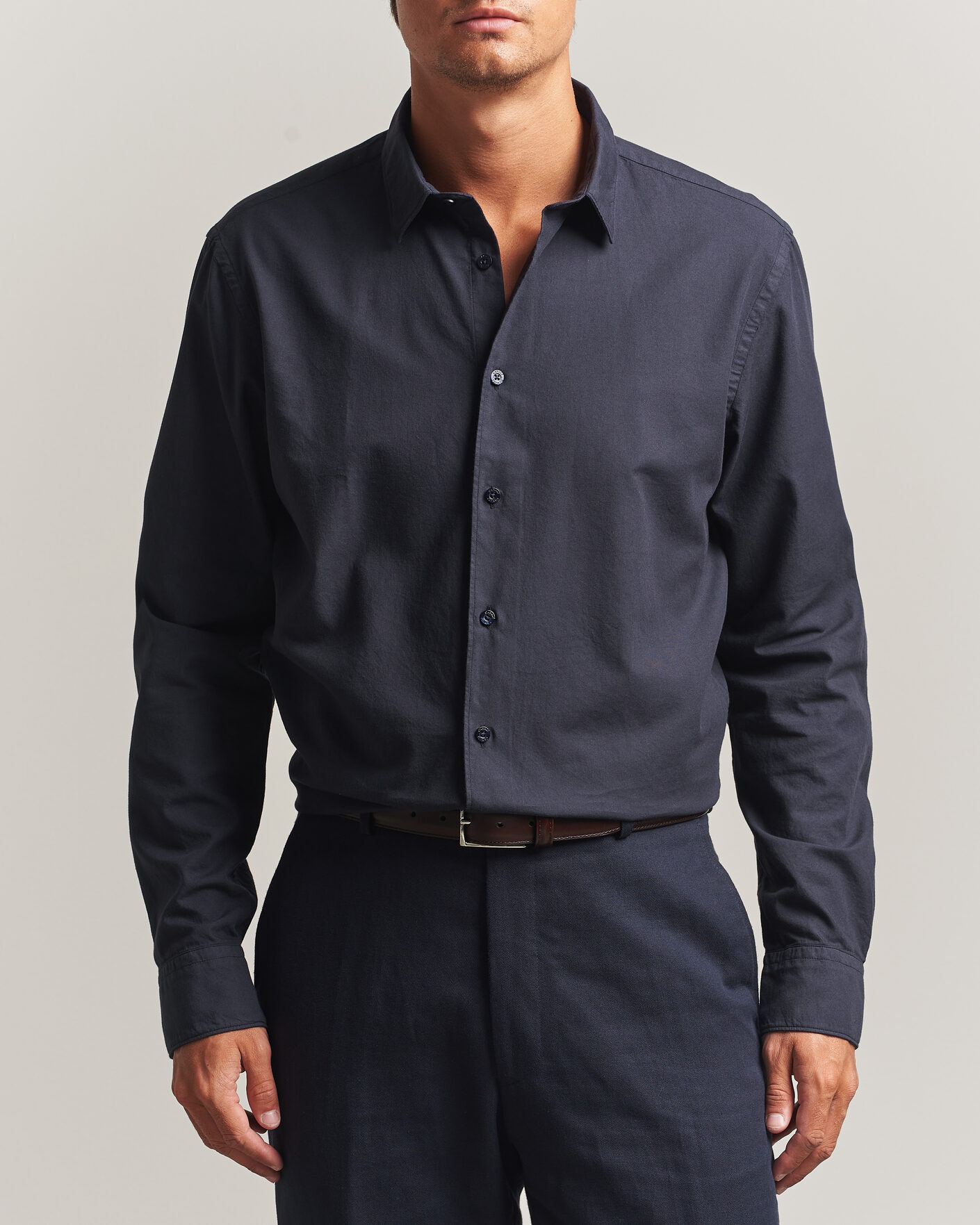 Hombres | Camisas | Canali | Garment Dyed Cotton Shirt Navy