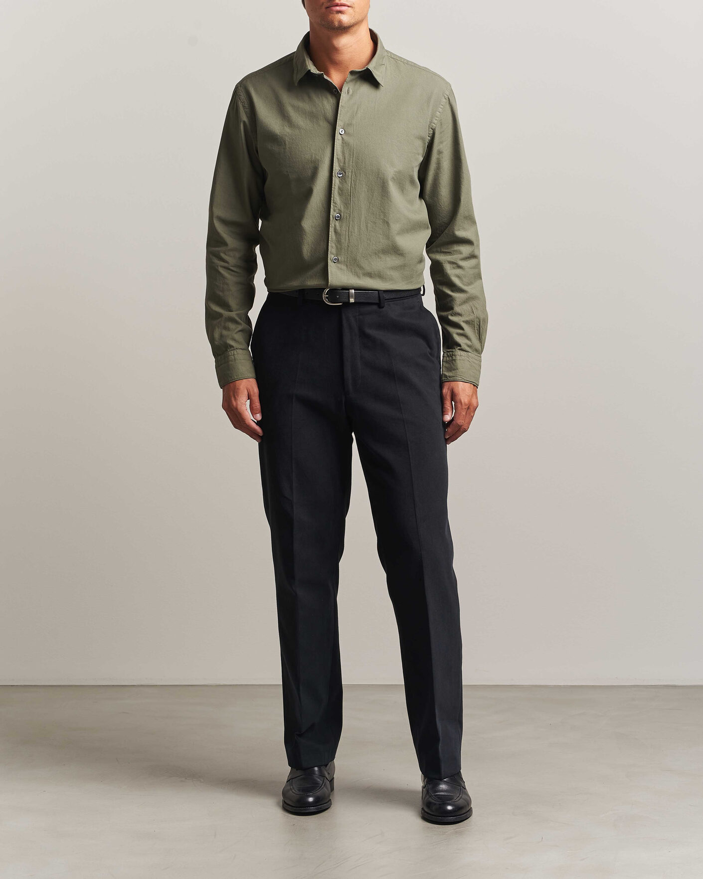 Hombres | Camisas | Canali | Garment Dyed Cotton Shirt Olive