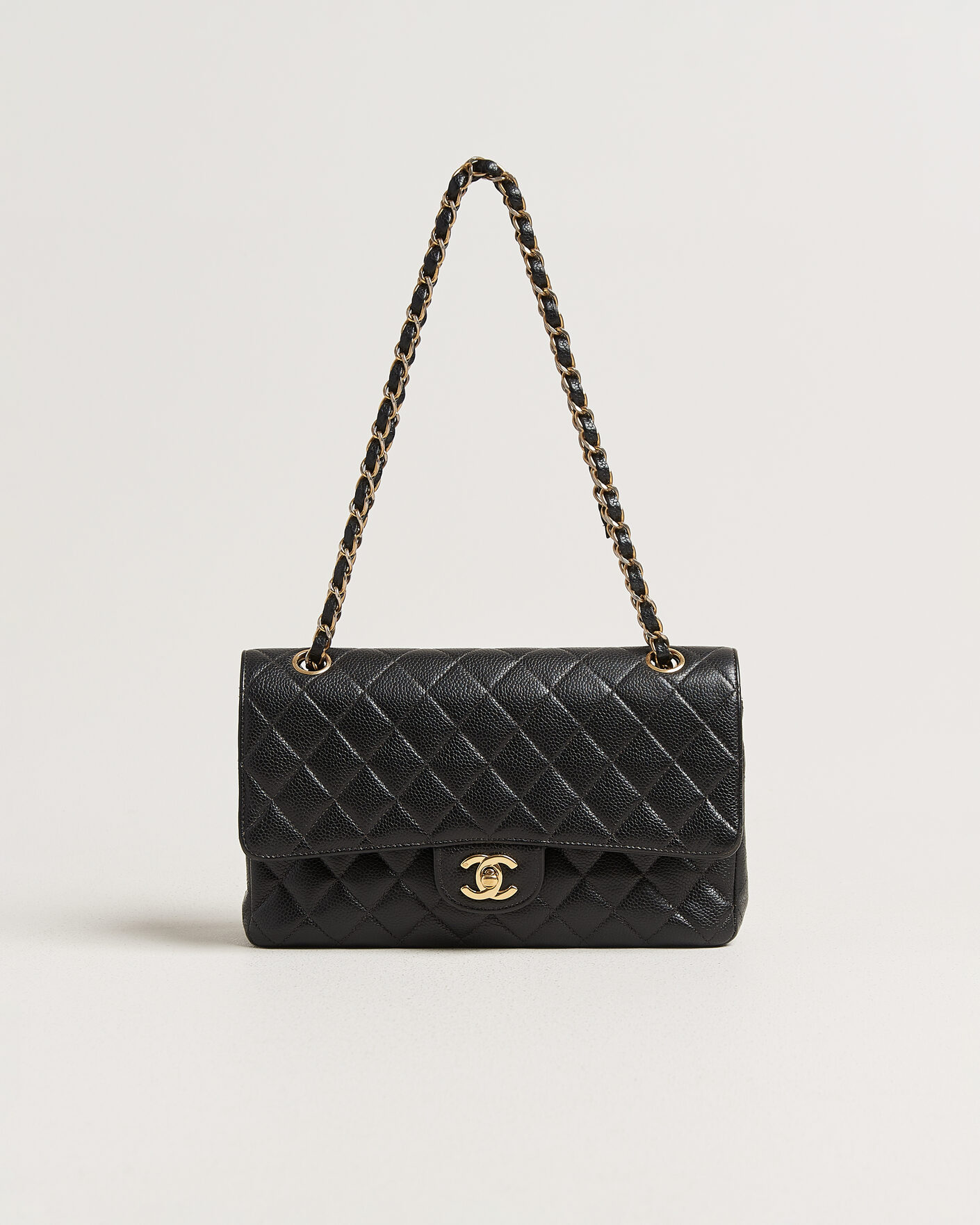 Hombres | Chanel Pre-Owned Classic Medium Double Flap Bag Caviar Leather Black | Chanel Pre-Owned | Classic Medium Double Flap Bag Caviar Leather Black