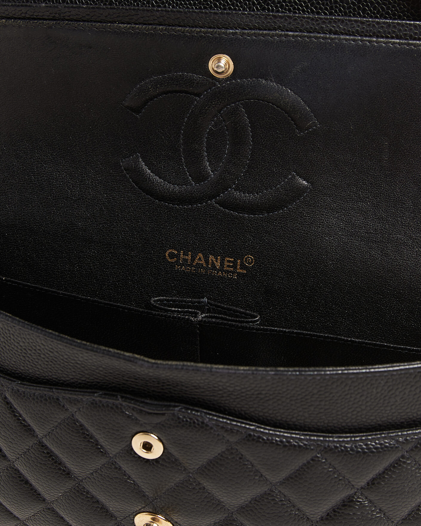 Hombres | Chanel Pre-Owned Classic Medium Double Flap Bag Caviar Leather Black | Chanel Pre-Owned | Classic Medium Double Flap Bag Caviar Leather Black