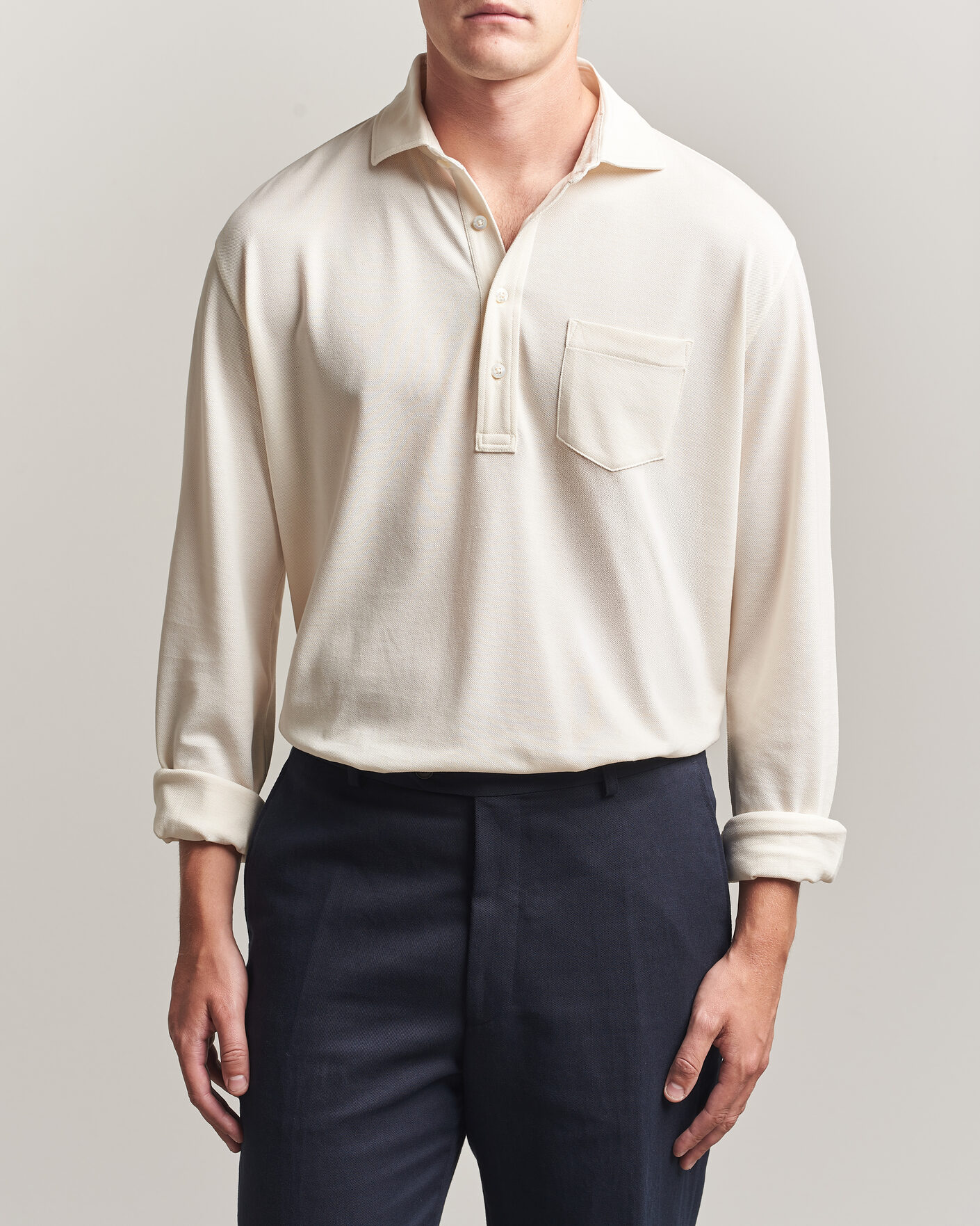 Hombres | Polos | Ralph Lauren Purple Label | Long Sleeve Washed Polo Classic Cream