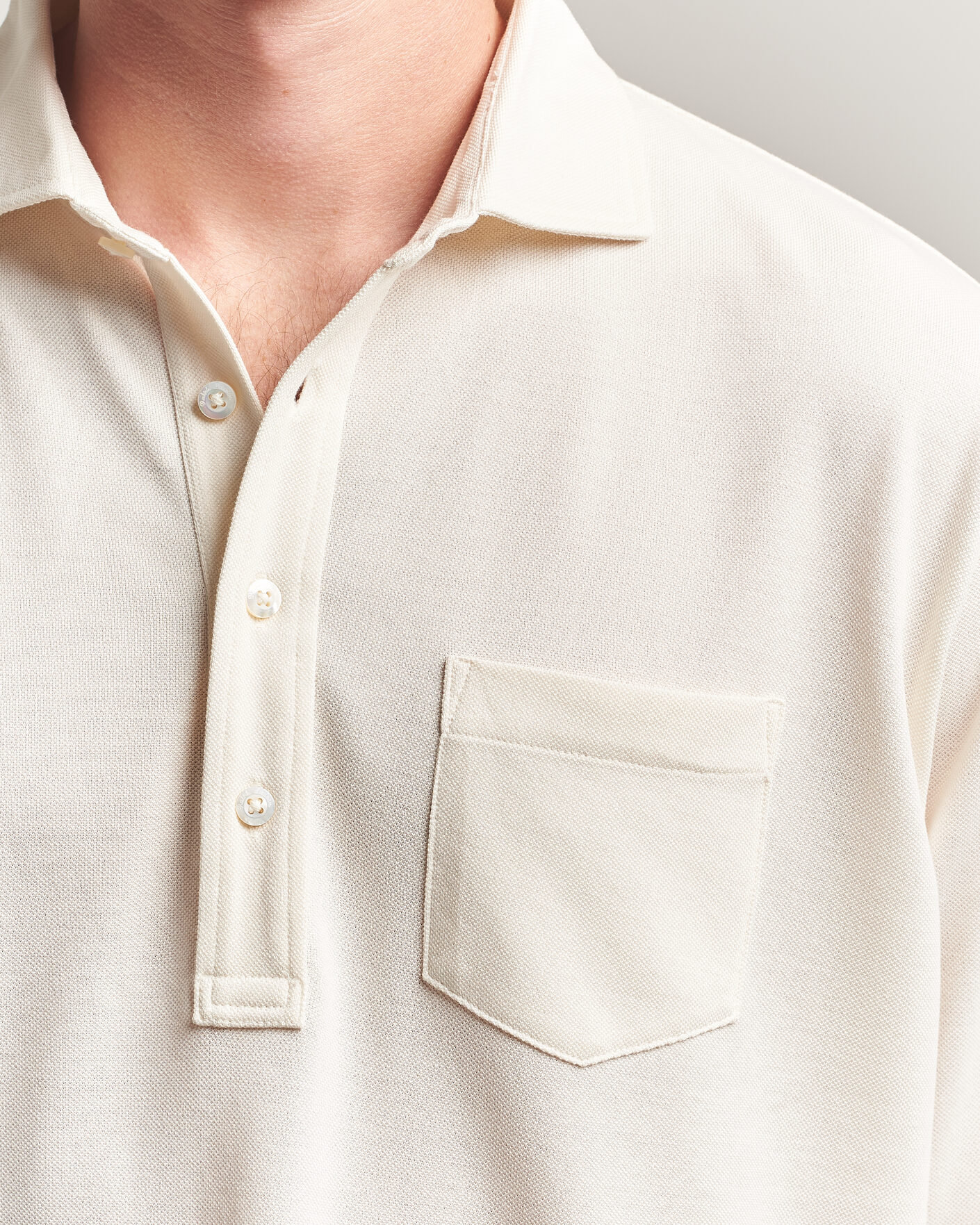 Hombres | Polos | Ralph Lauren Purple Label | Long Sleeve Washed Polo Classic Cream