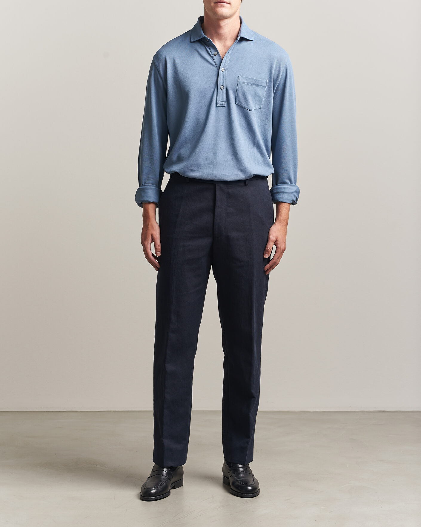 Hombres | Polos | Ralph Lauren Purple Label | Long Sleeve Washed Polo Blue Horizon
