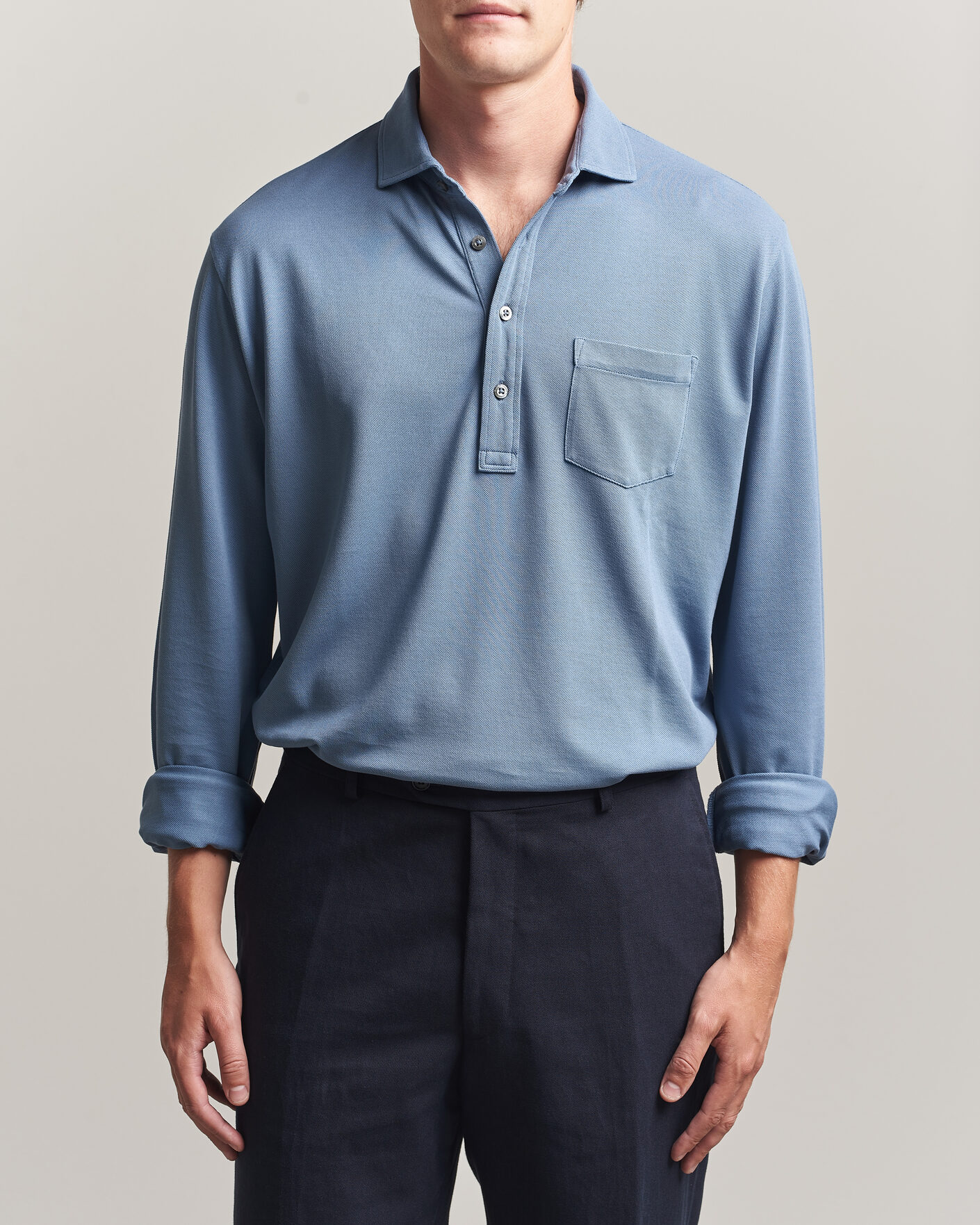 Hombres | Polos | Ralph Lauren Purple Label | Long Sleeve Washed Polo Blue Horizon