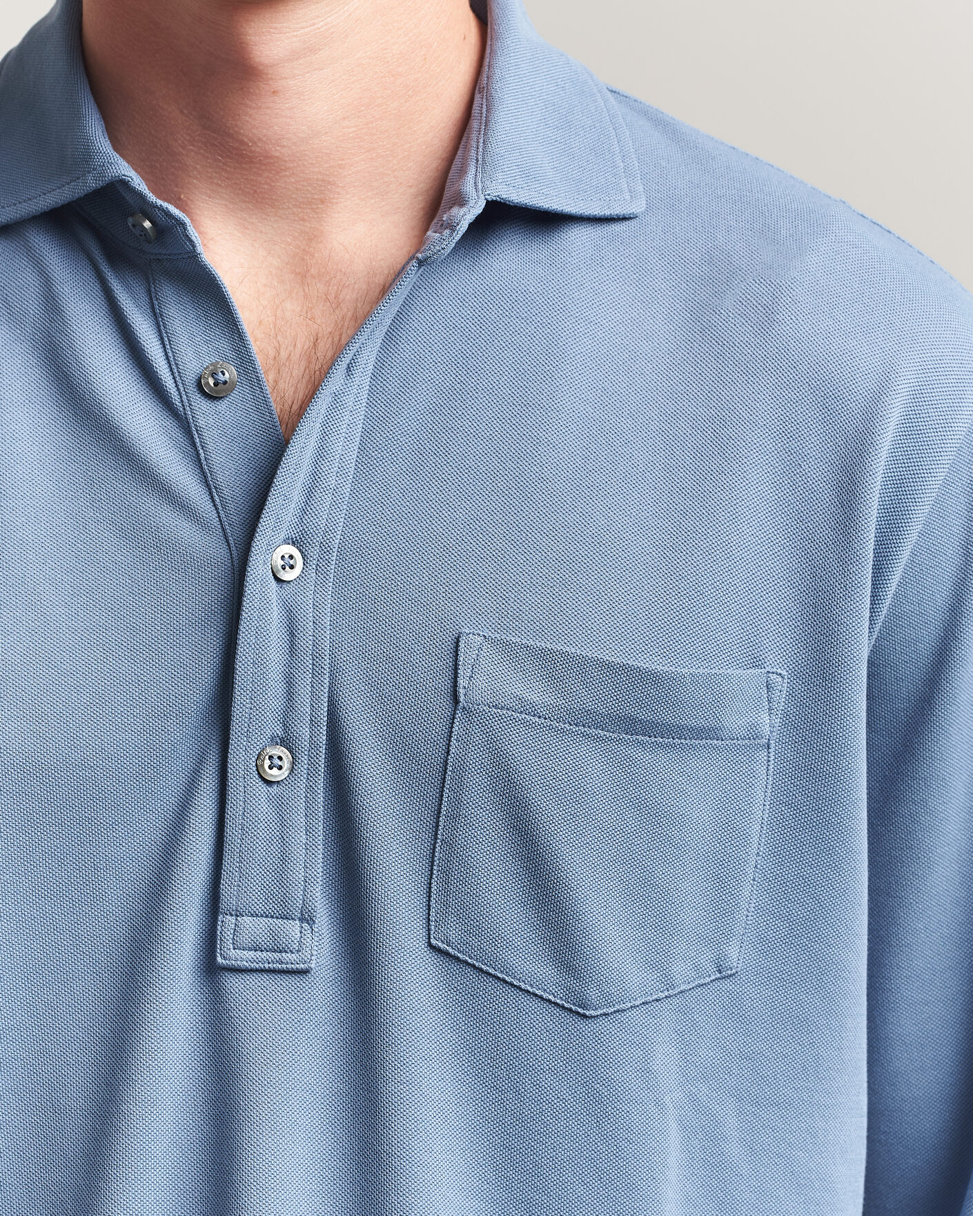 Hombres | Polos | Ralph Lauren Purple Label | Long Sleeve Washed Polo Blue Horizon