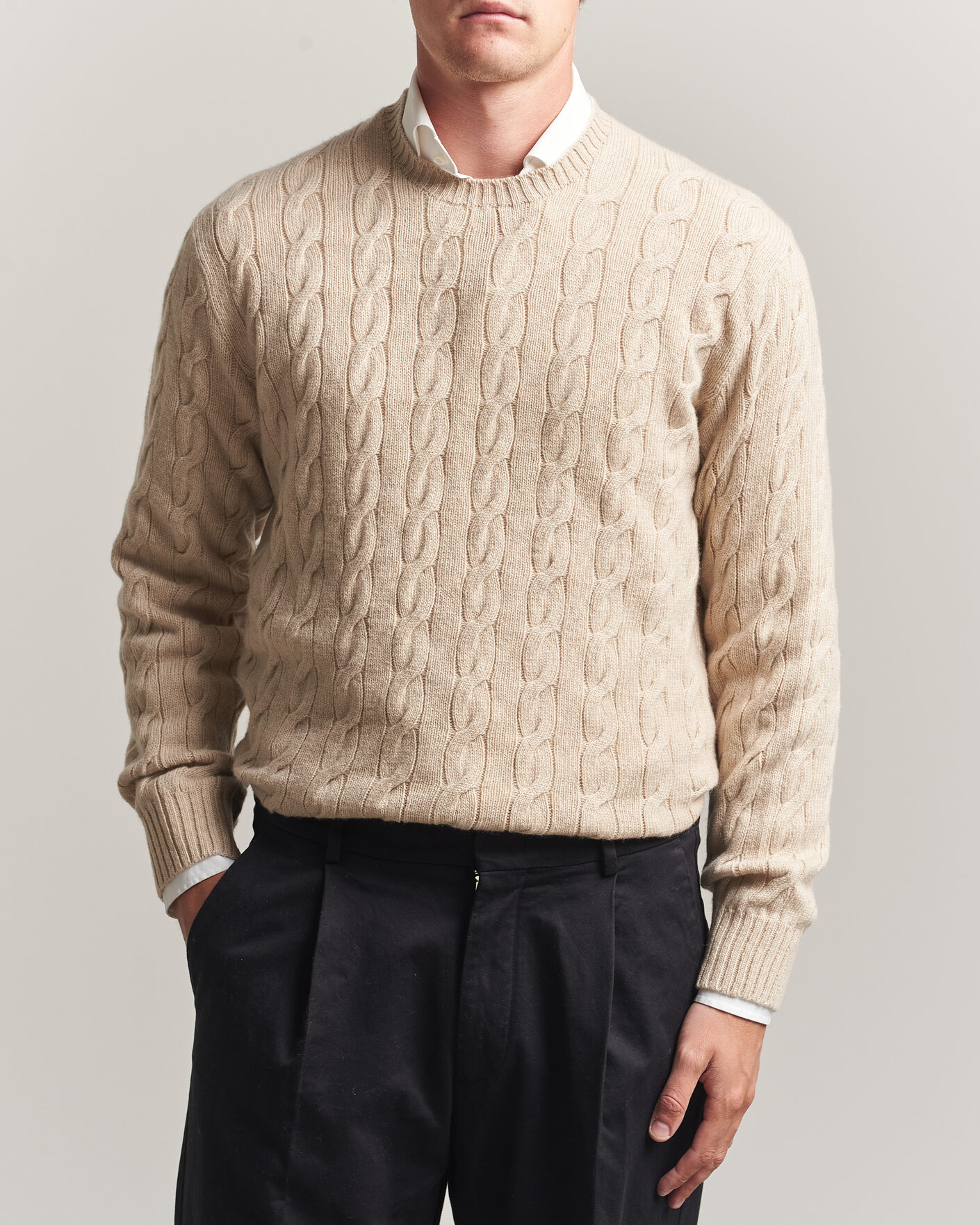 Hombres | Jerséis y prendas de punto | Ralph Lauren Purple Label | Cashmere Cable Sweater Beige Melange