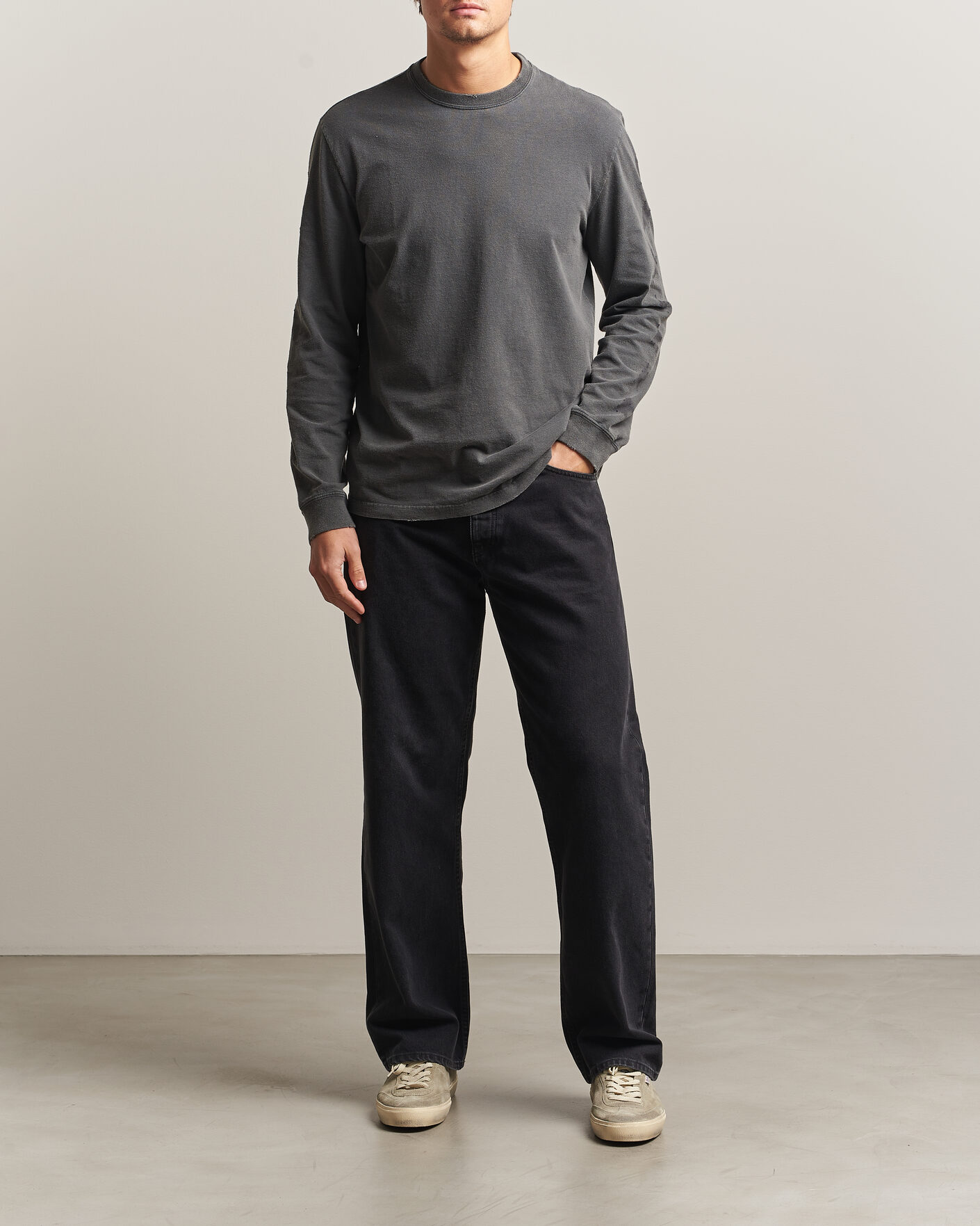 Hombres | Jerséis y prendas de punto | Golden Goose | Long Sleeve Garment Dyed T-Shirt Anthracite
