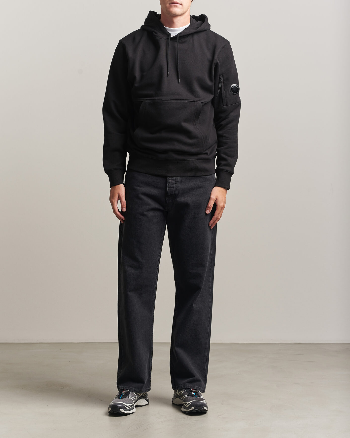 Hombres | Jerséis y prendas de punto | C.P. Company | Diagonal Raised Fleece Lens Hood Black