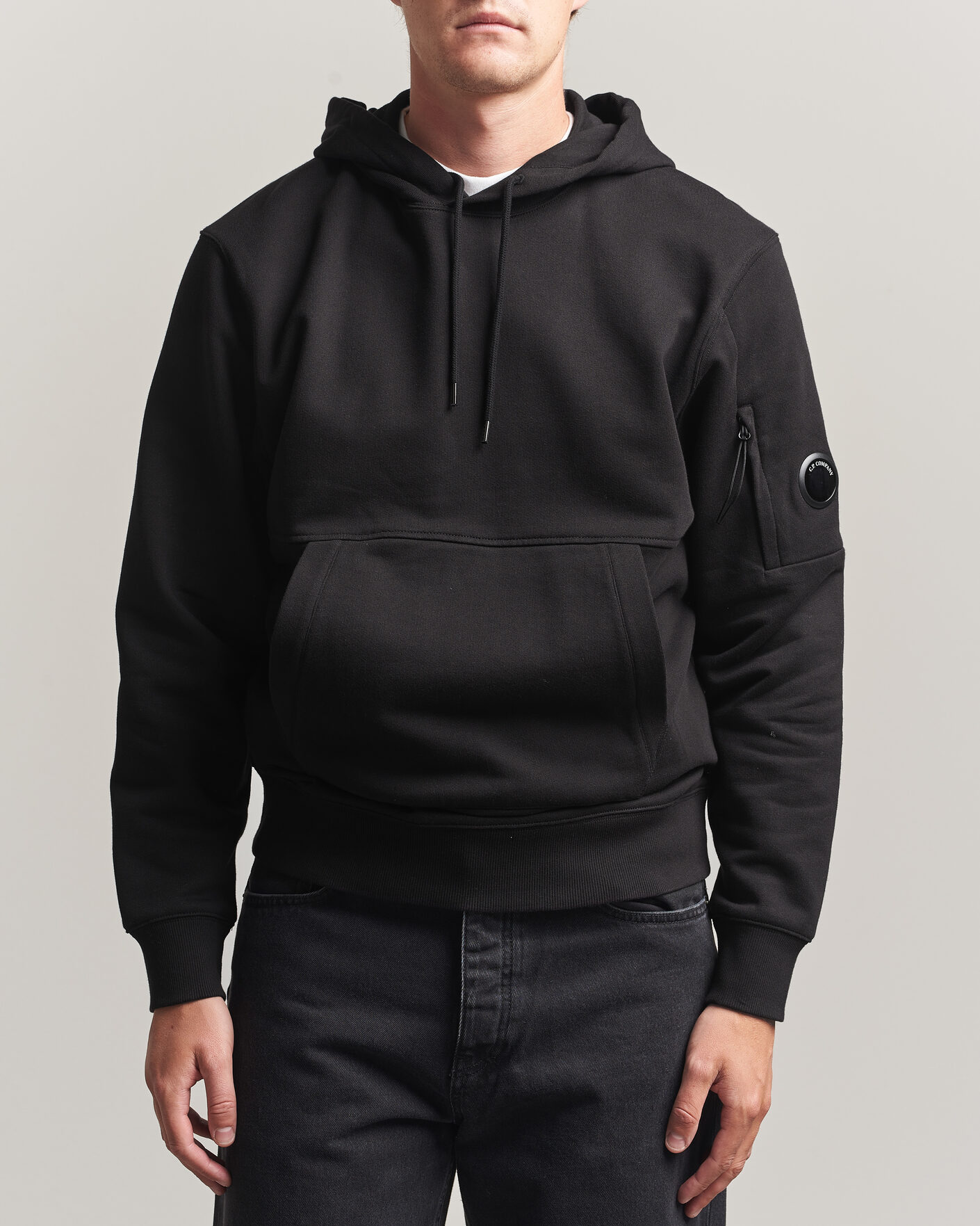 Hombres | Jerséis y prendas de punto | C.P. Company | Diagonal Raised Fleece Lens Hood Black