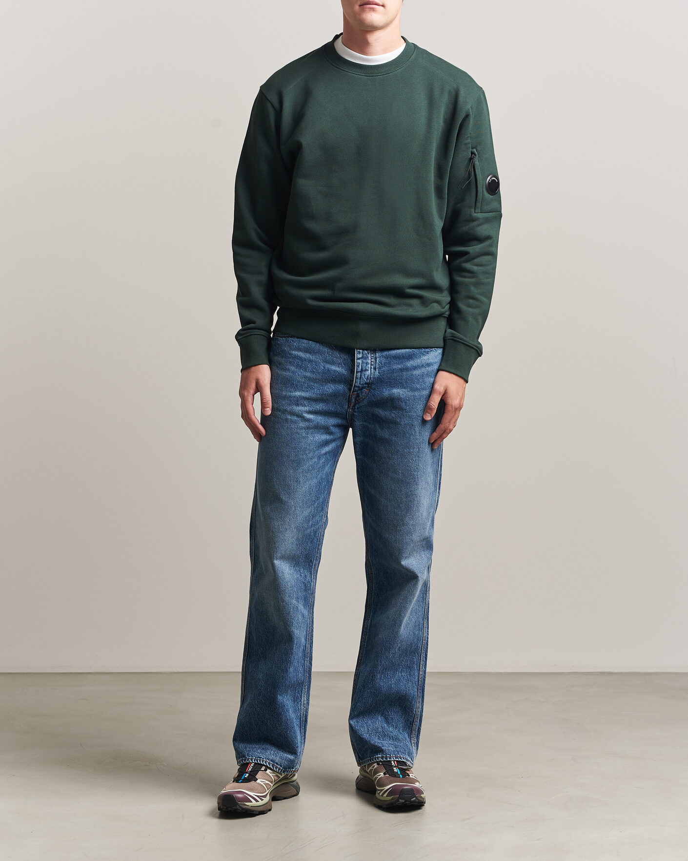 Hombres | Jerséis y prendas de punto | C.P. Company | Diagonal Raised Fleece Lens Sweatshirt Emerald Green