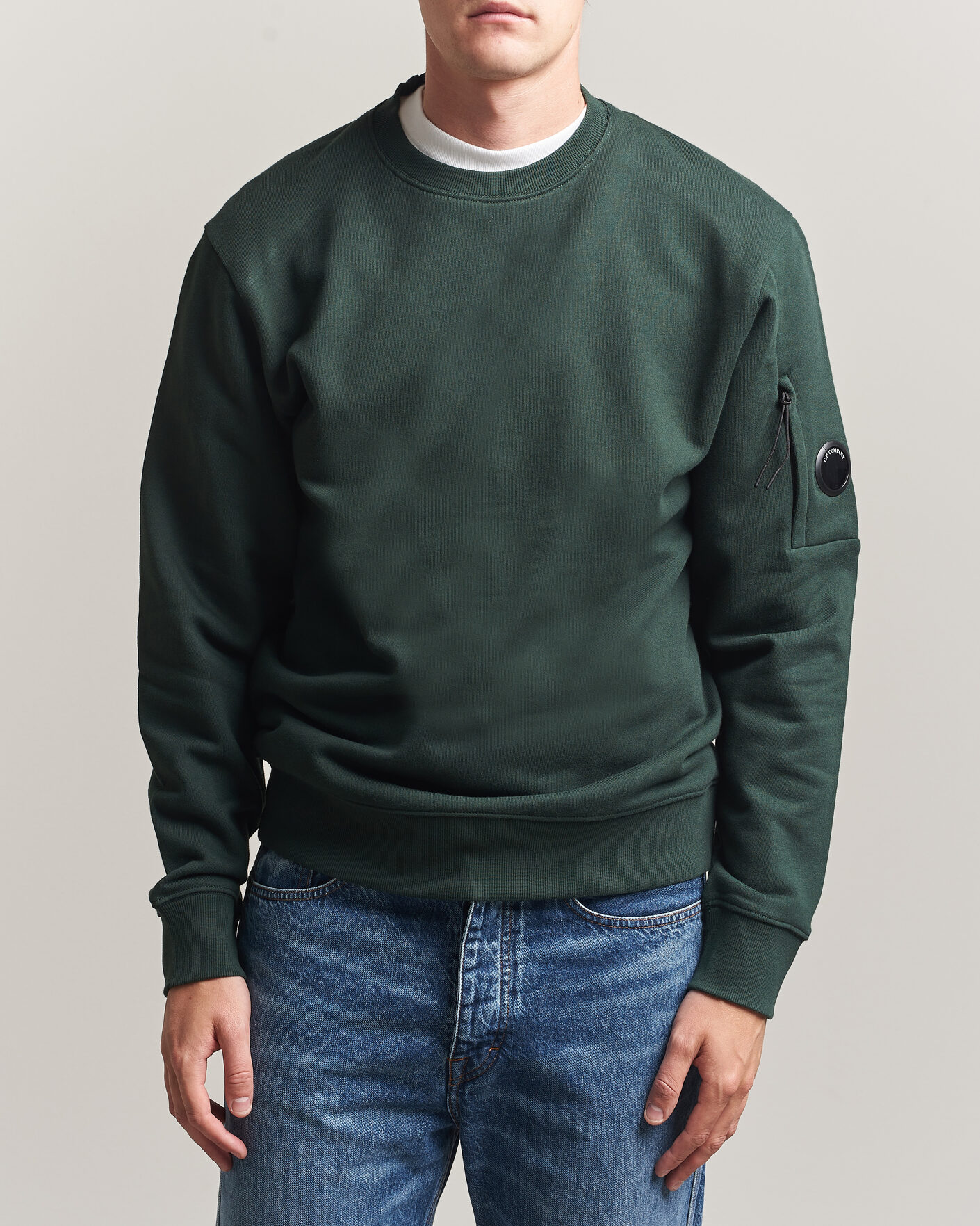 Hombres | Jerséis y prendas de punto | C.P. Company | Diagonal Raised Fleece Lens Sweatshirt Emerald Green