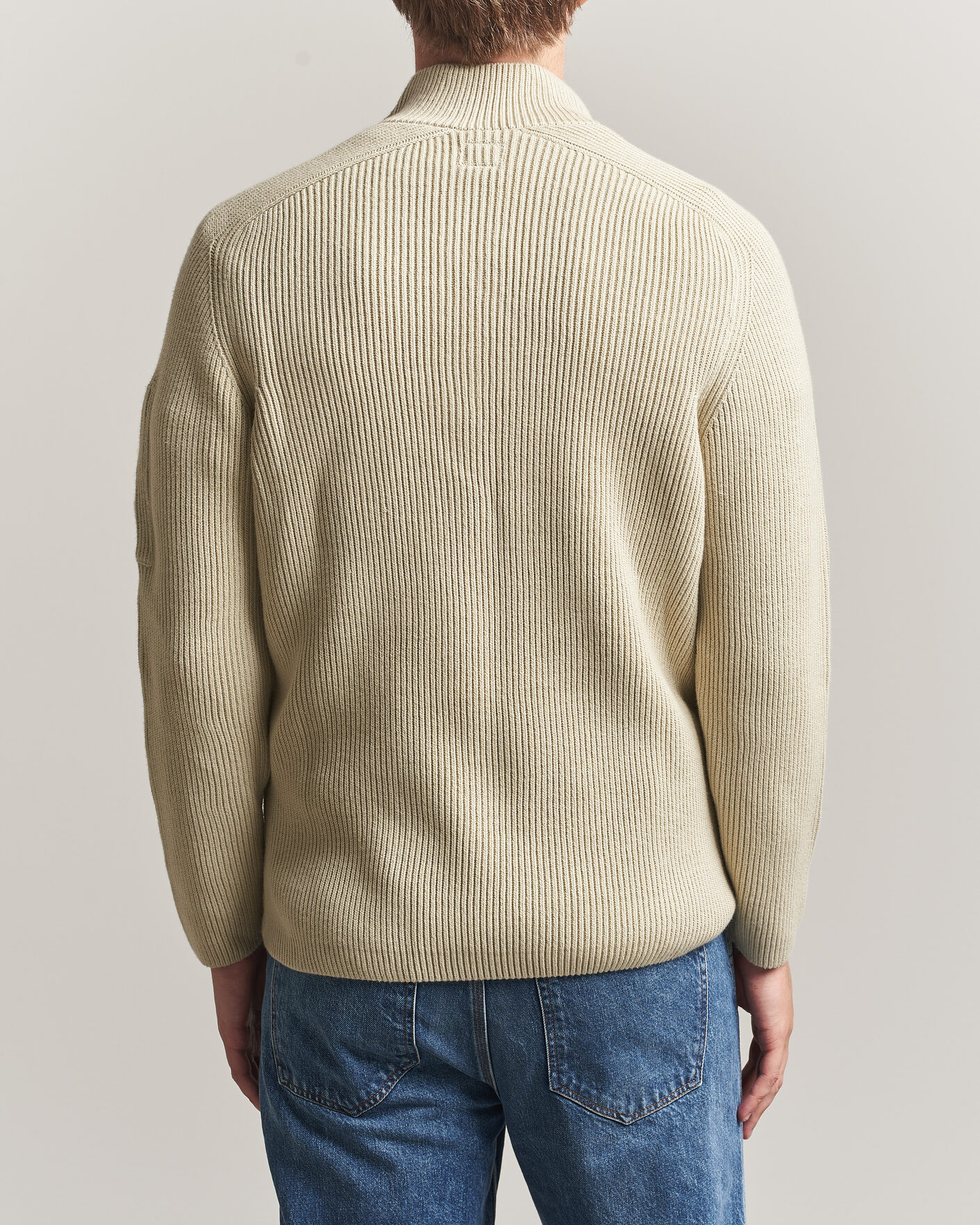 Hombres | Jerséis y prendas de punto | C.P. Company | Full Rib Knitted Cotton Half Button Light Grey