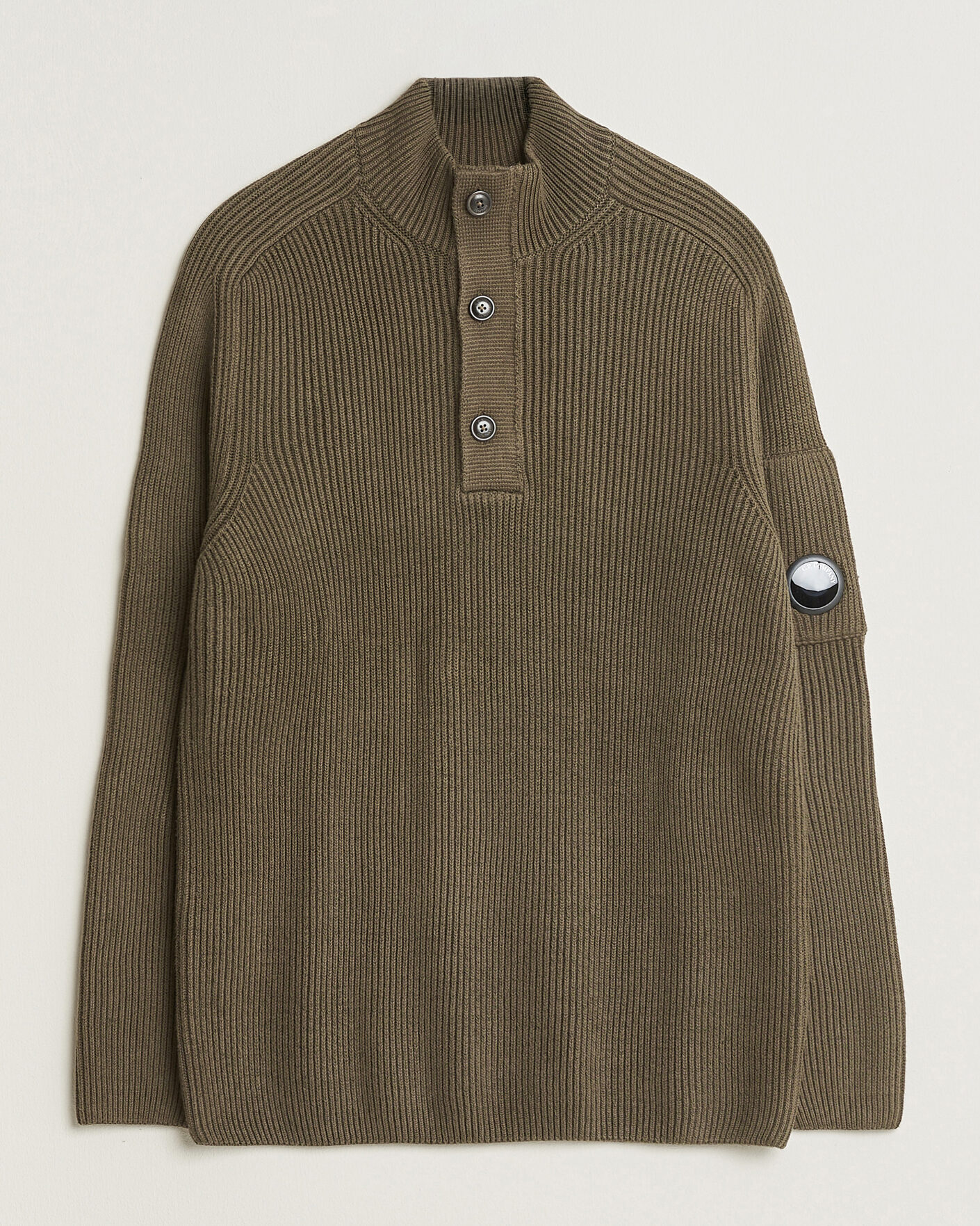 Hombres | Jerséis y prendas de punto | C.P. Company | Full Rib Knitted Cotton Half Button Dark Green