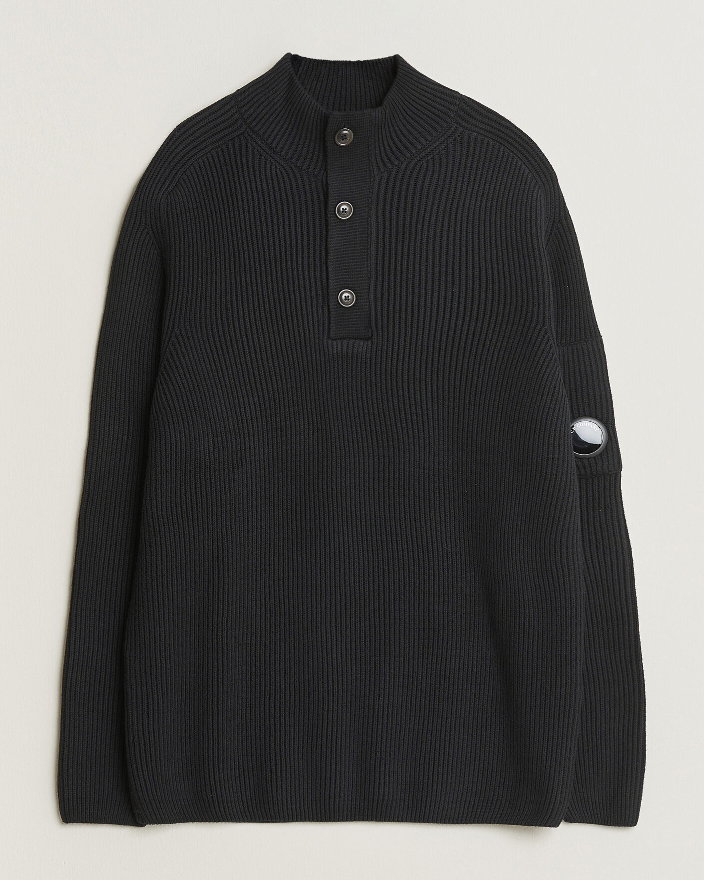 Hombres | Jerséis y prendas de punto | C.P. Company | Full Rib Knitted Cotton Half Button Black