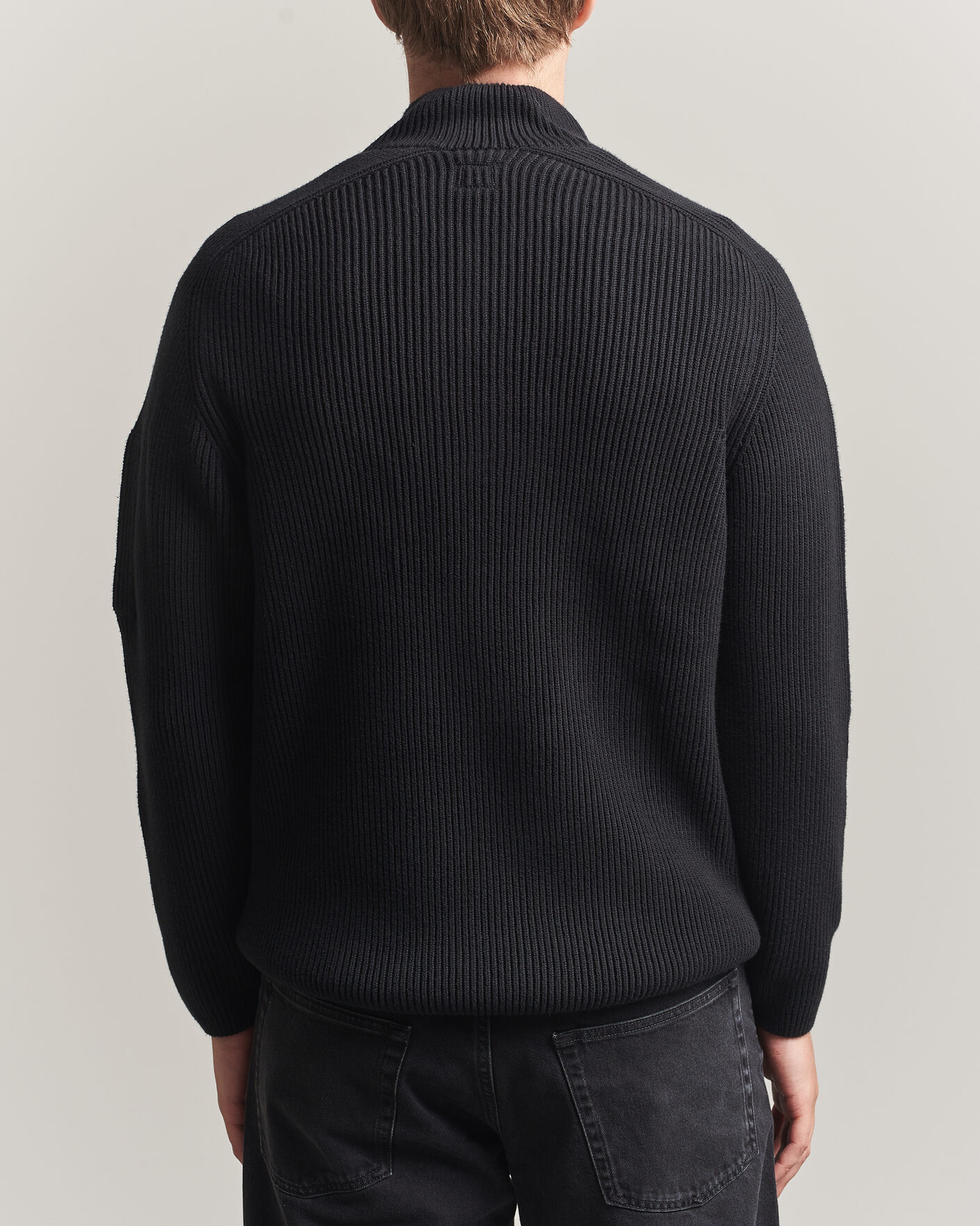 Hombres | Jerséis y prendas de punto | C.P. Company | Full Rib Knitted Cotton Half Button Black