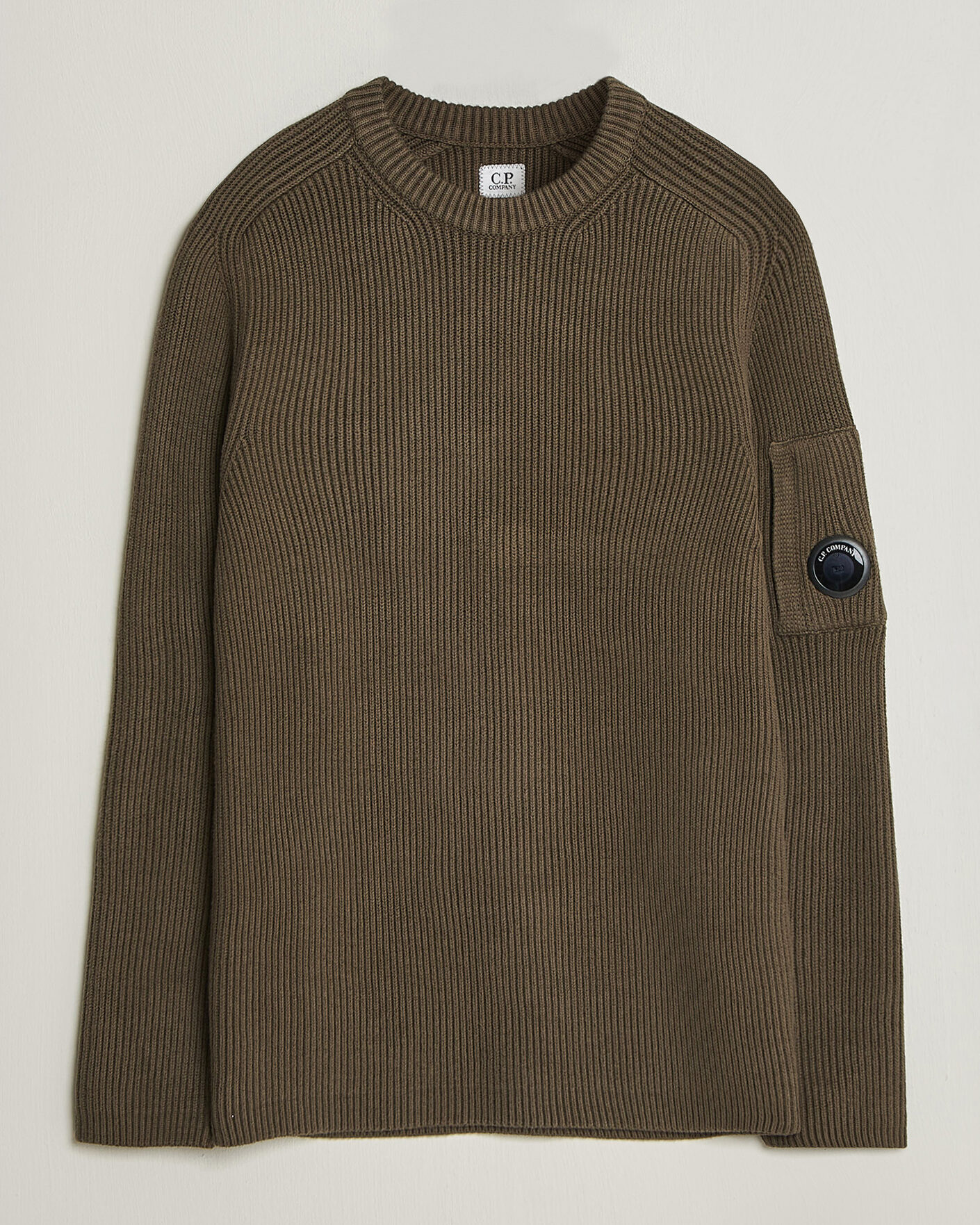 Hombres | Jerséis y prendas de punto | C.P. Company | Full Rib Knitted Cotton Crew Neck Dark Green