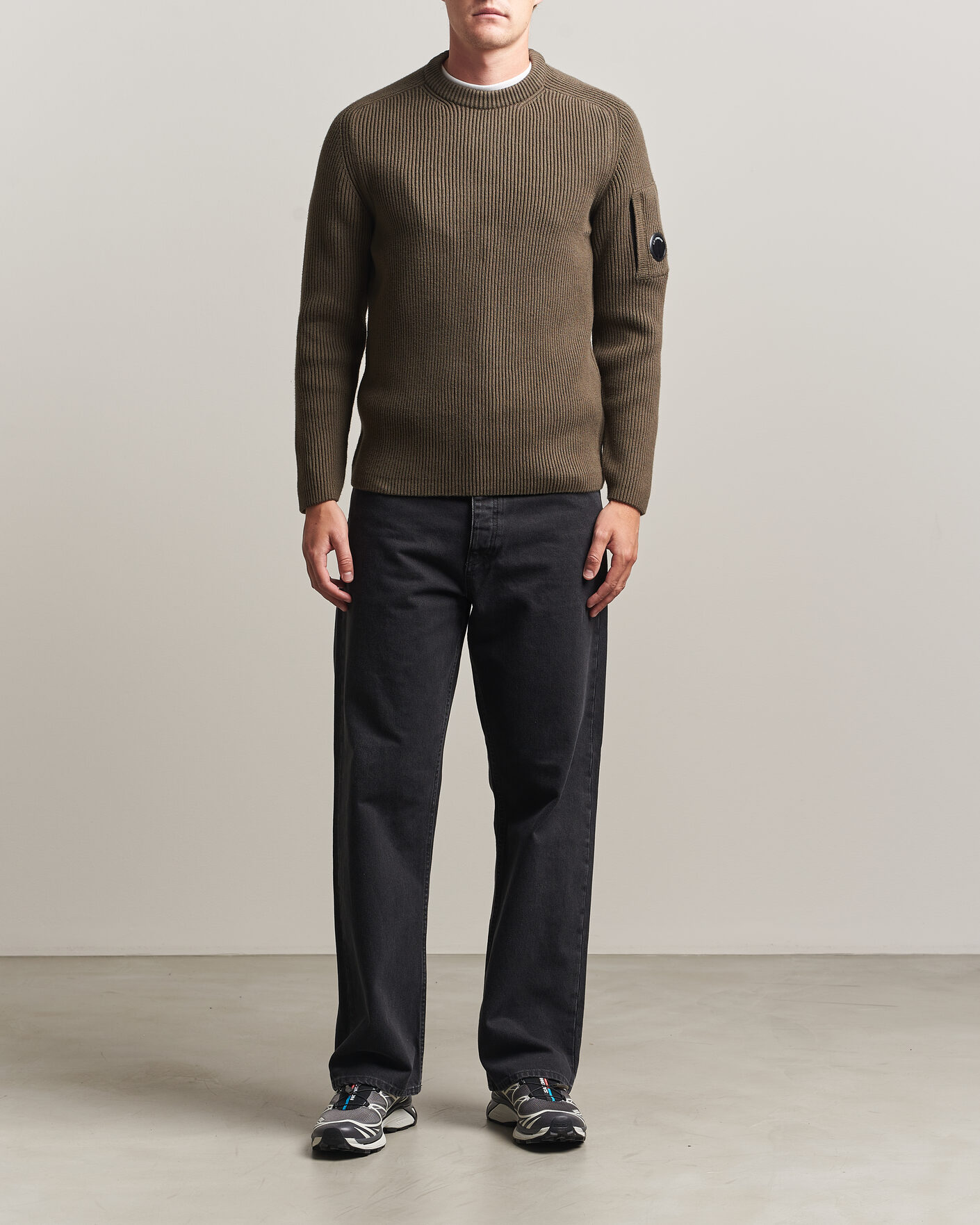Hombres | Jerséis y prendas de punto | C.P. Company | Full Rib Knitted Cotton Crew Neck Dark Green