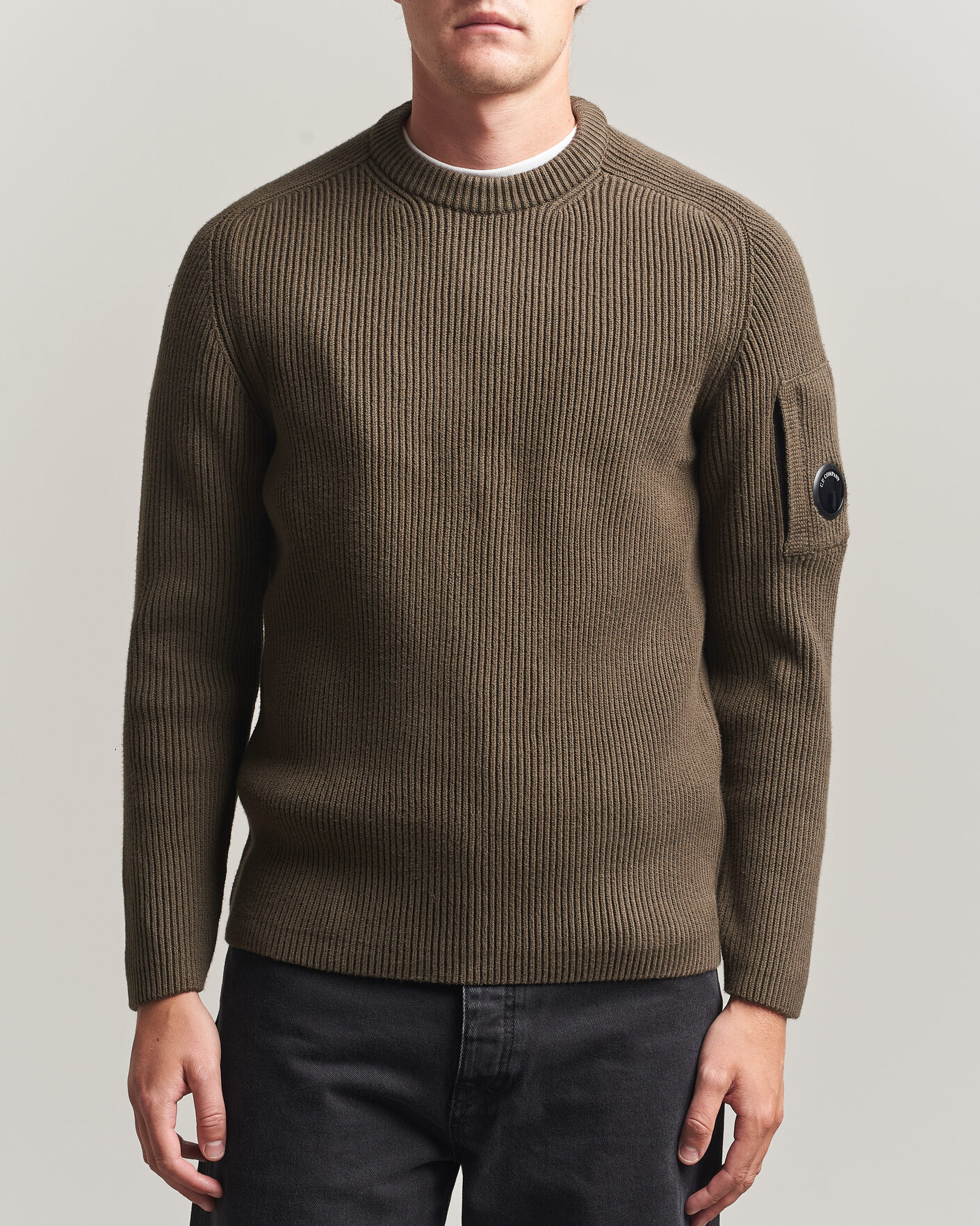 Hombres | Jerséis y prendas de punto | C.P. Company | Full Rib Knitted Cotton Crew Neck Dark Green