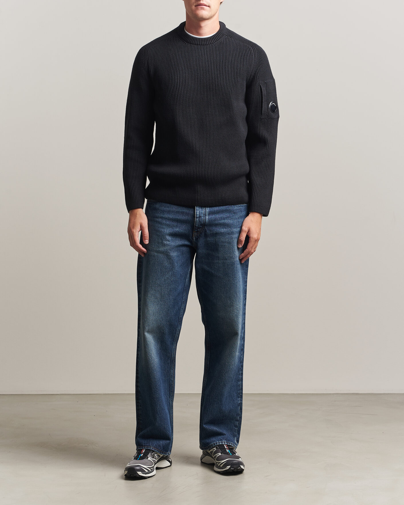 Hombres | Jerséis y prendas de punto | C.P. Company | Full Rib Knitted Cotton Crew Neck Black