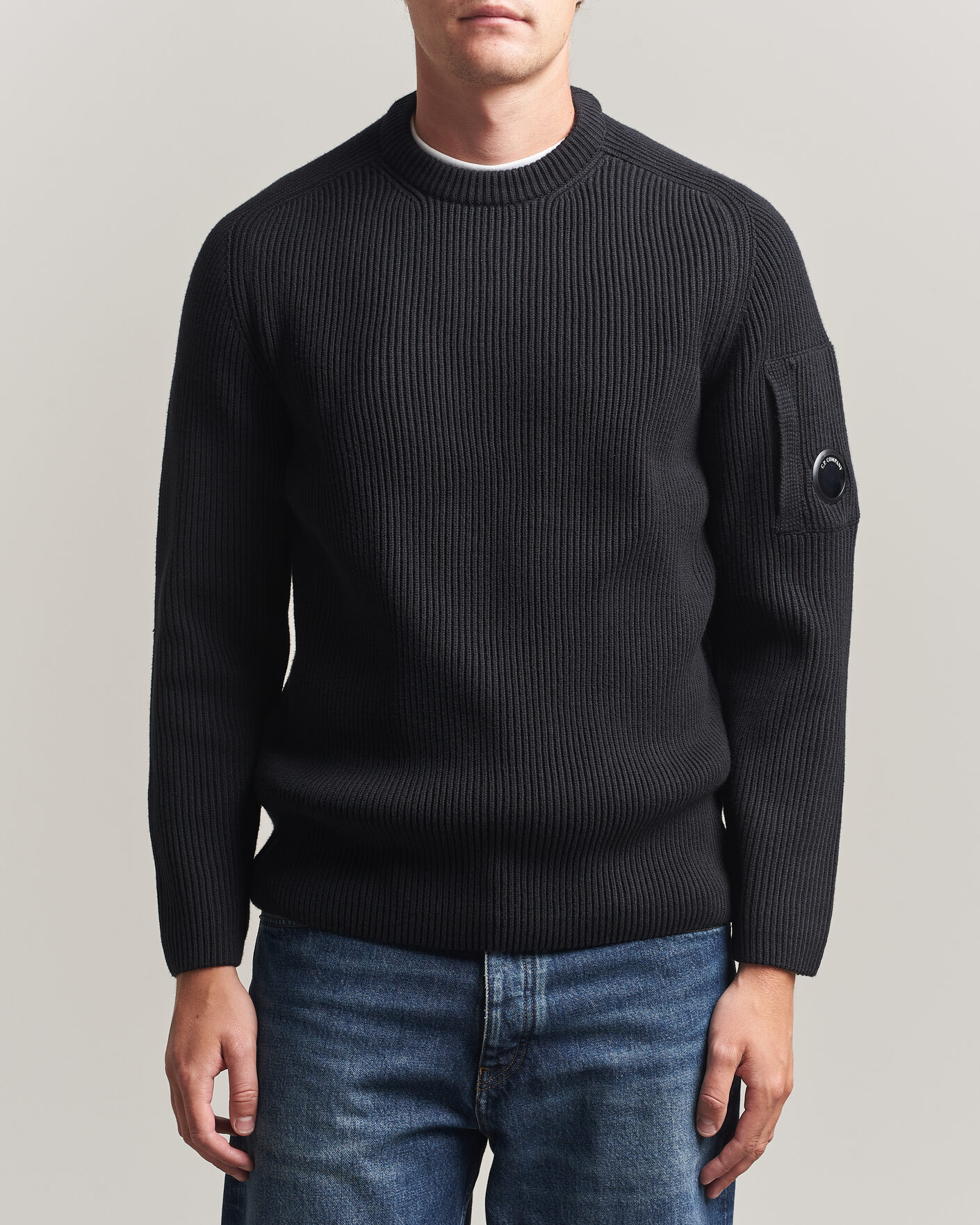 Hombres | Jerséis y prendas de punto | C.P. Company | Full Rib Knitted Cotton Crew Neck Black