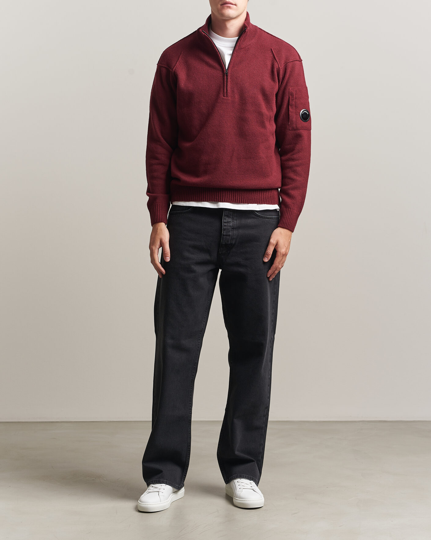 Hombres | Jerséis y prendas de punto | C.P. Company | Knitted Lambswool Half-Zip Burgundy