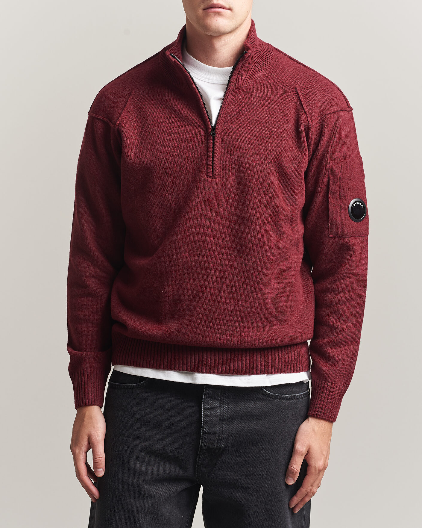 Hombres | Jerséis y prendas de punto | C.P. Company | Knitted Lambswool Half-Zip Burgundy