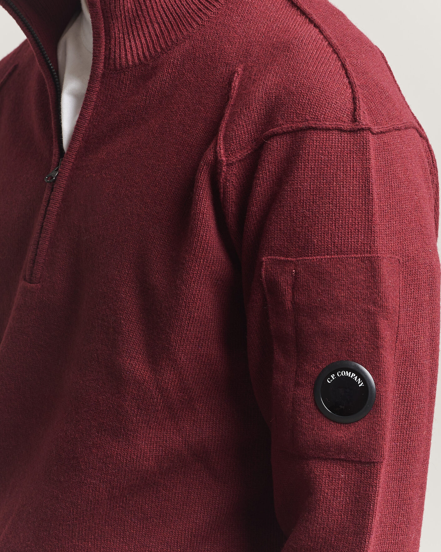 Hombres | Jerséis y prendas de punto | C.P. Company | Knitted Lambswool Half-Zip Burgundy