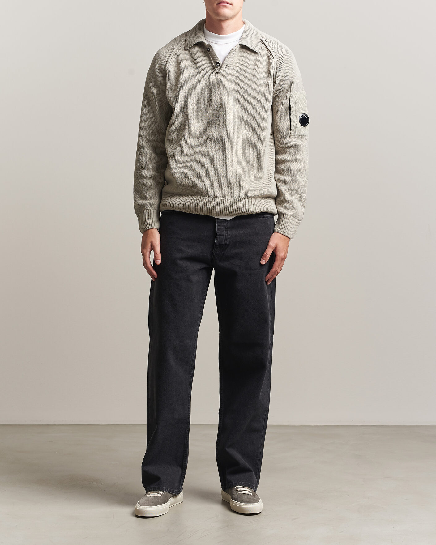 Hombres | Jerséis y prendas de punto | C.P. Company | Cotton Chenille Polo Collar Light Grey