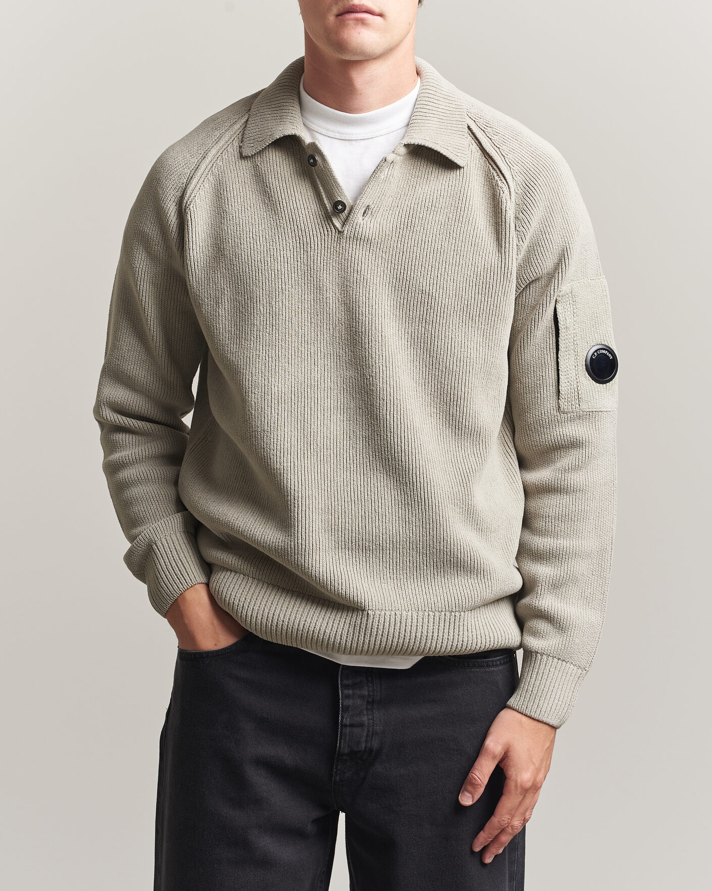 Hombres | Jerséis y prendas de punto | C.P. Company | Cotton Chenille Polo Collar Light Grey