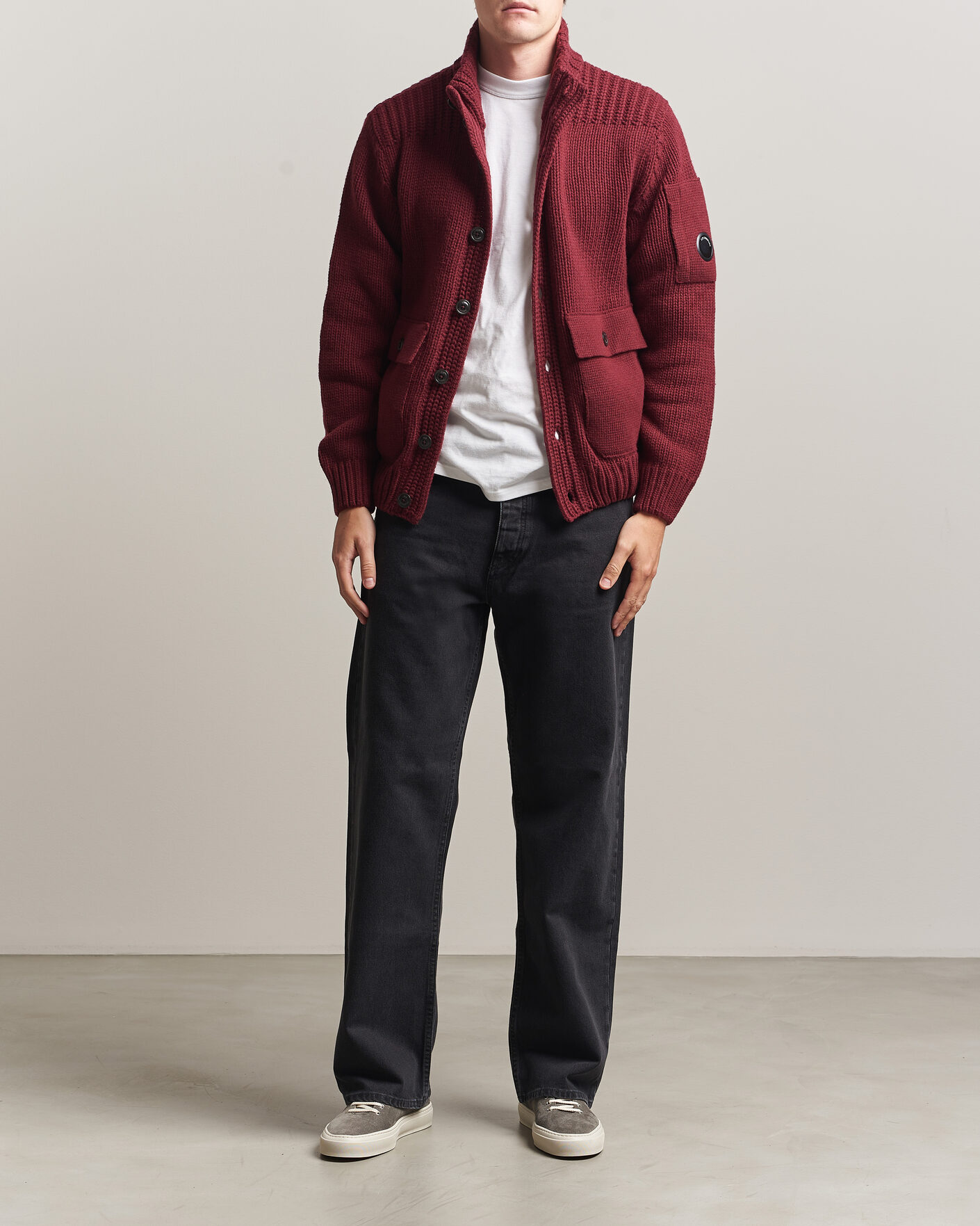 Hombres | Jerséis y prendas de punto | C.P. Company | Heavy Lambswool Cardigan Burgundy