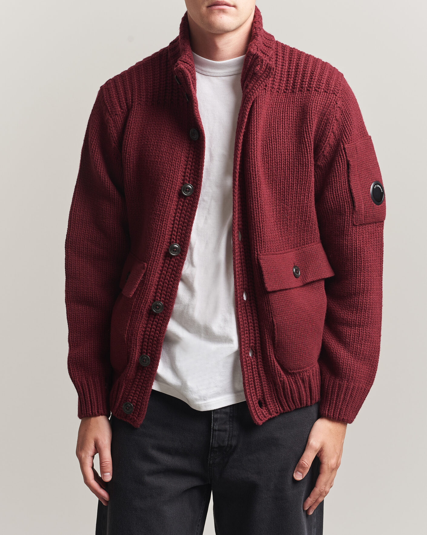 Hombres | Jerséis y prendas de punto | C.P. Company | Heavy Lambswool Cardigan Burgundy