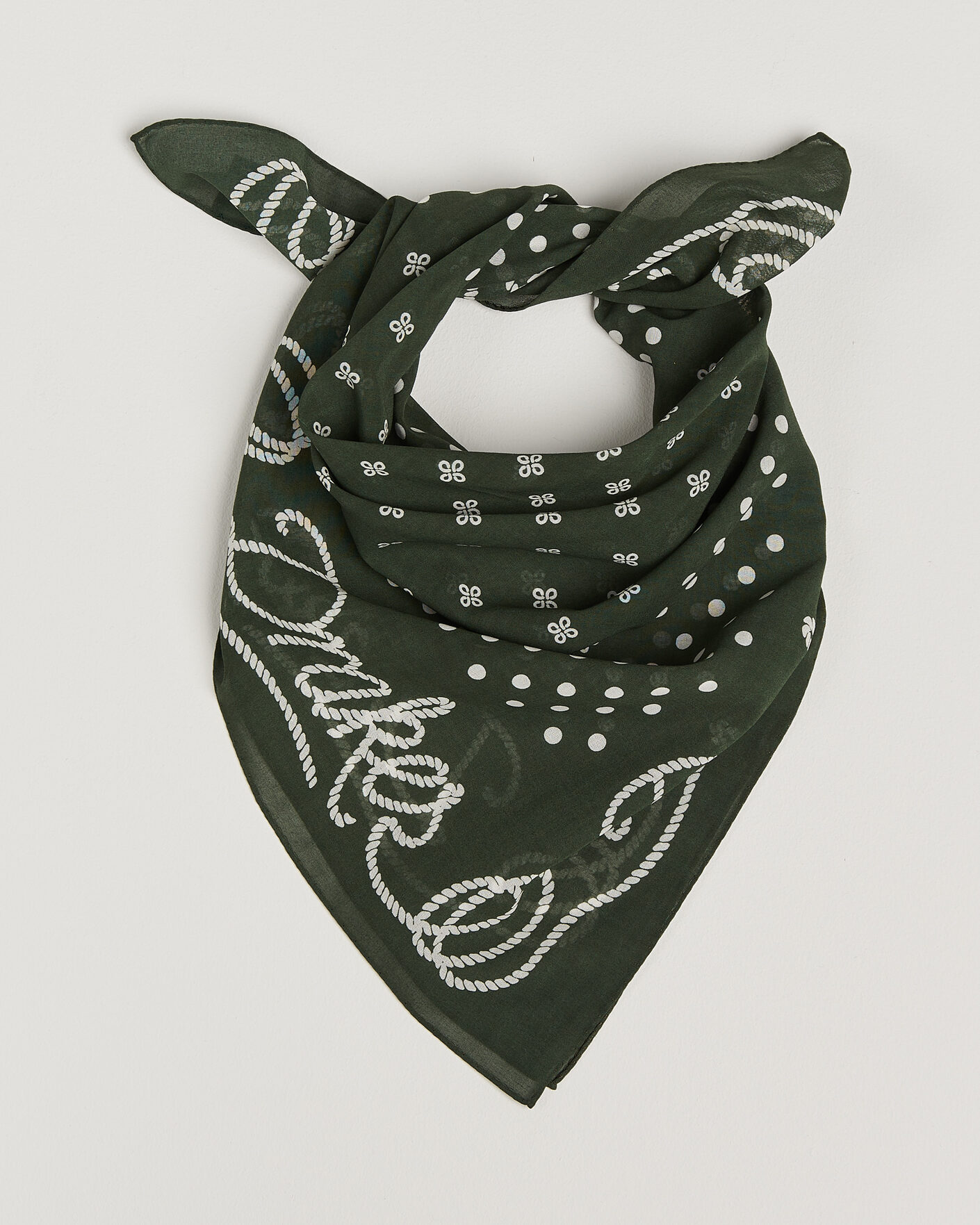 Hombres | Bufandas elegantes | Drake's | Rope Border Cotton Bandana Green