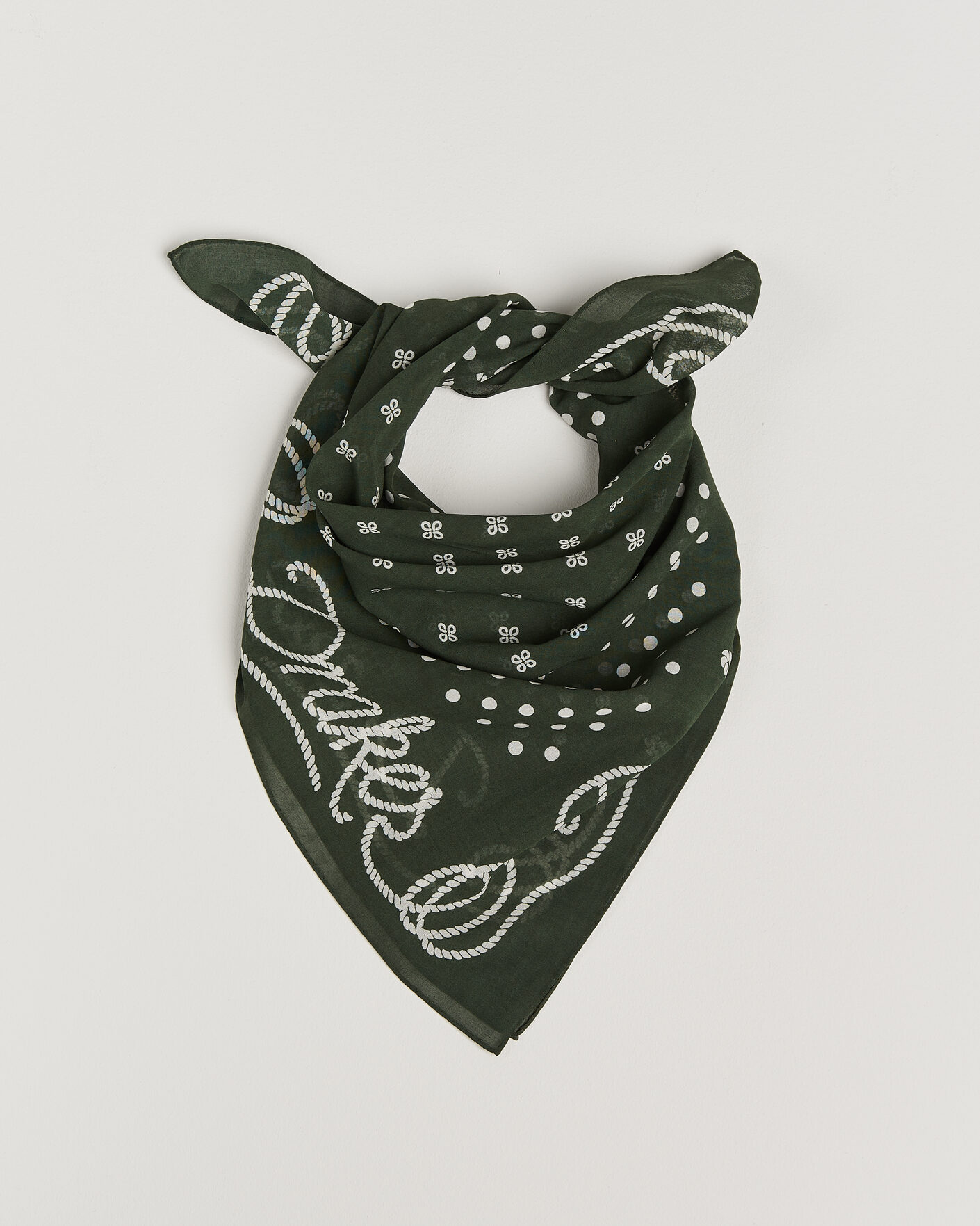 Hombres | Bufandas elegantes | Drake's | Rope Border Cotton Bandana Green
