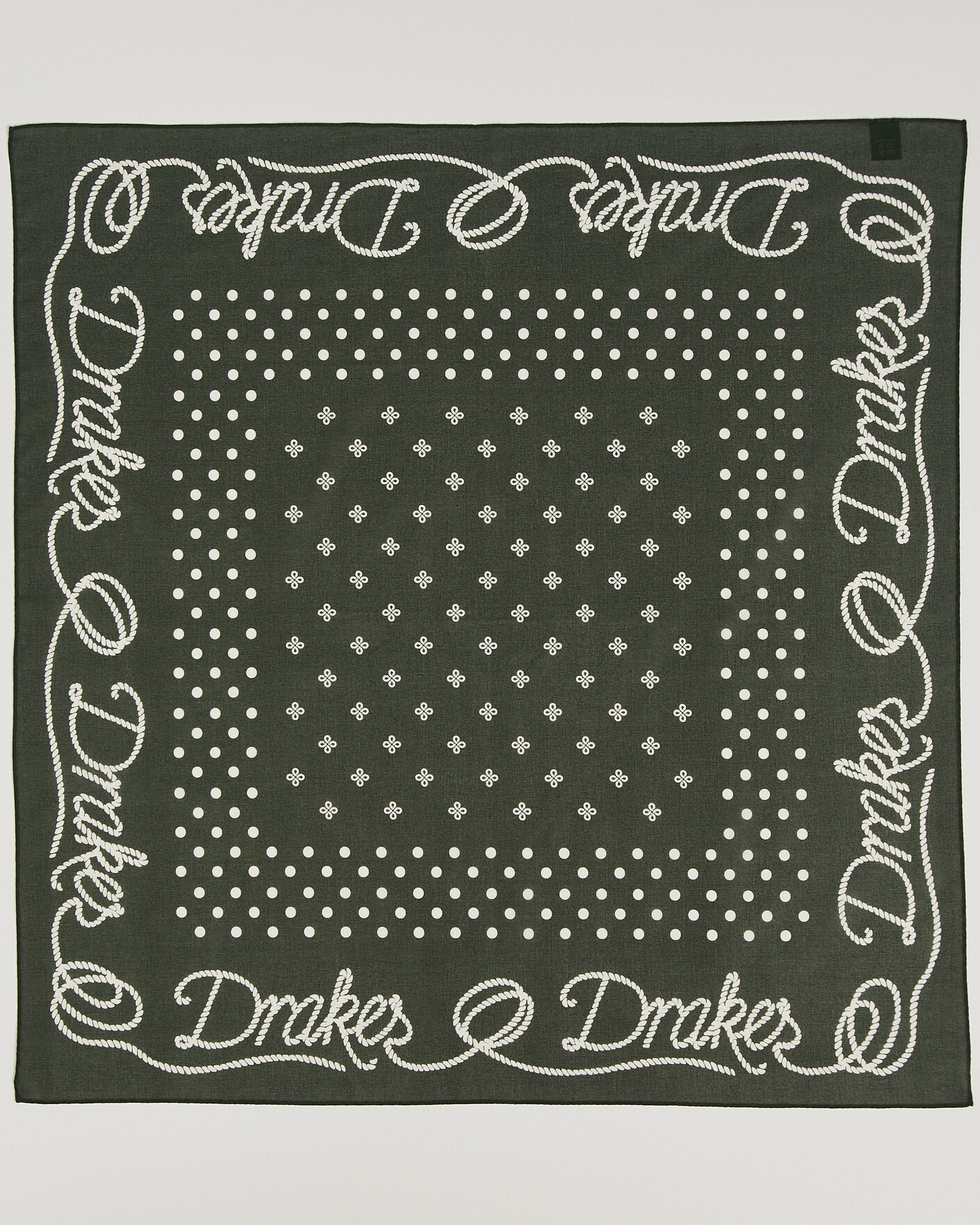 Hombres | Bufandas elegantes | Drake's | Rope Border Cotton Bandana Green