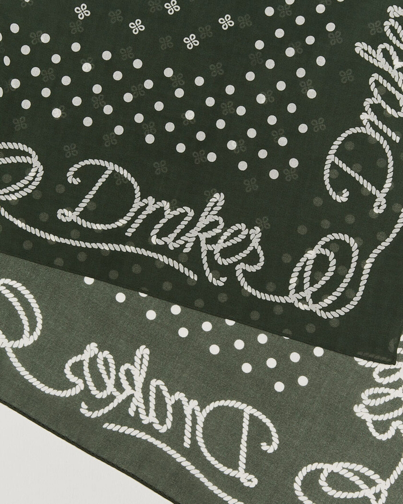 Hombres | Bufandas elegantes | Drake's | Rope Border Cotton Bandana Green