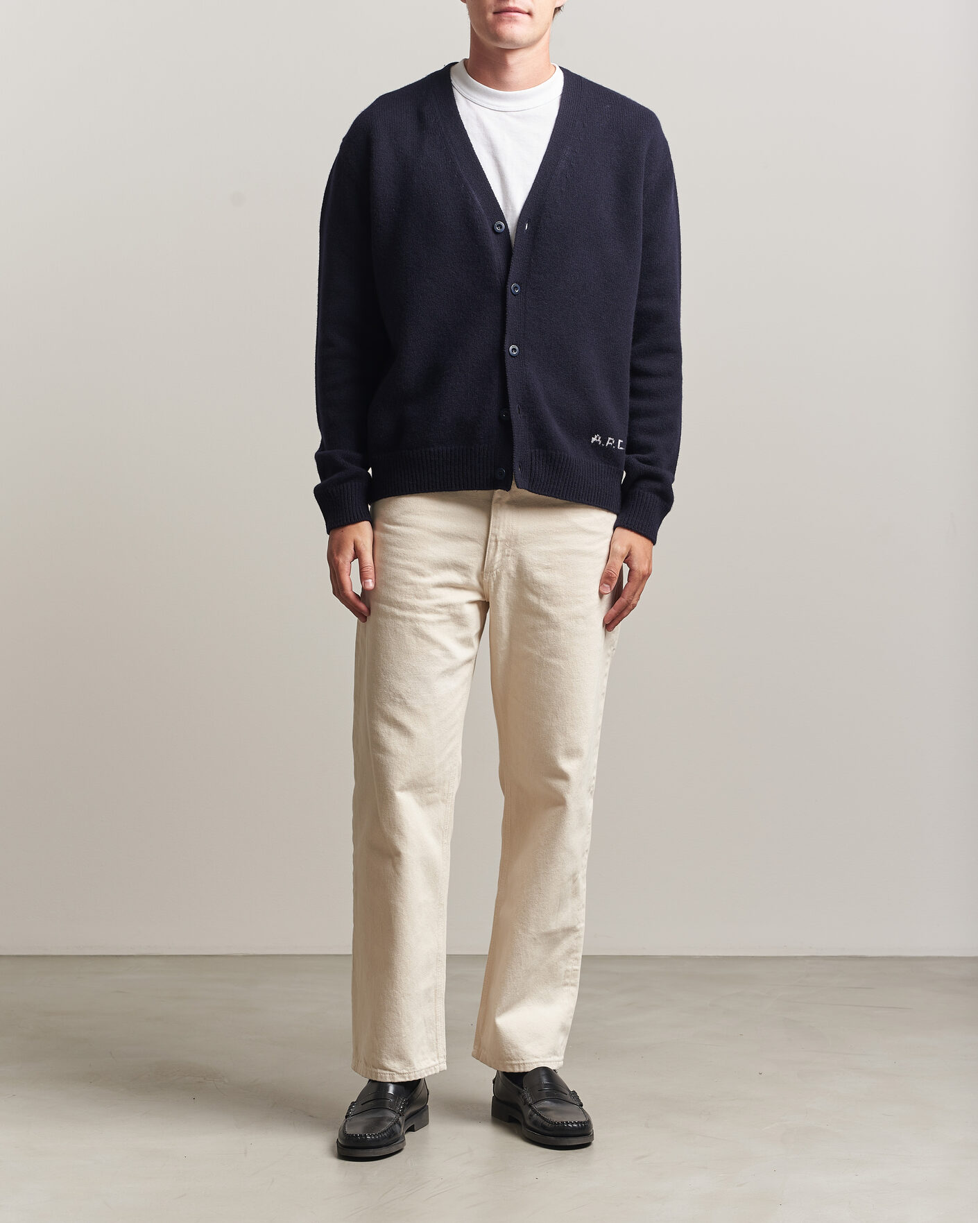 Hombres | Jerséis y prendas de punto | A.P.C. | Kevin Wool Knitted Cardigan Dark Navy