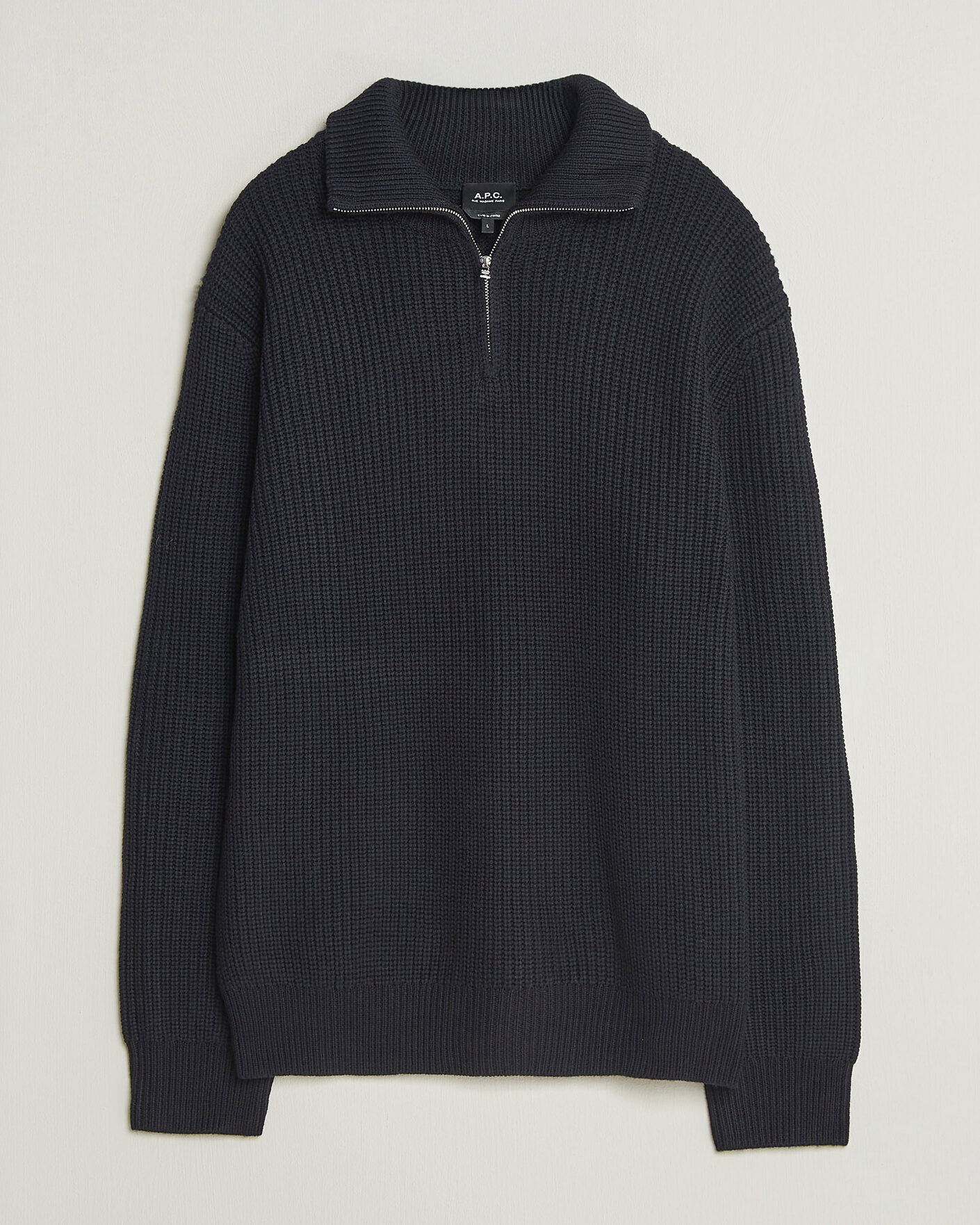 Hombres | Jerséis y prendas de punto | A.P.C. | Daniel Wool Rib Knitted Half Zip Dark Navy