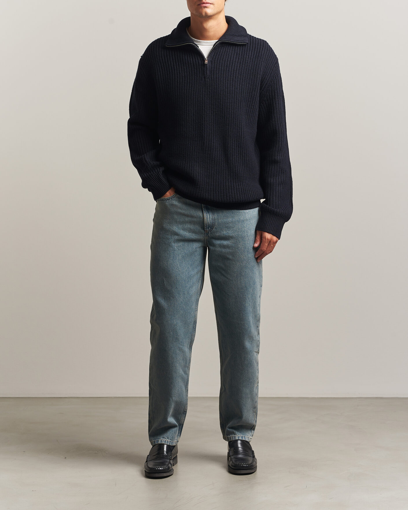 Hombres | Jerséis y prendas de punto | A.P.C. | Daniel Wool Rib Knitted Half Zip Dark Navy