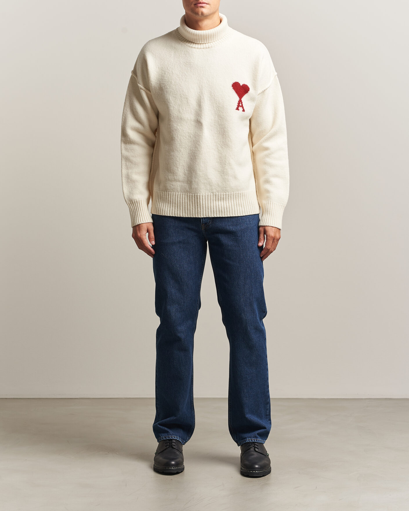 Hombres | Jerséis y prendas de punto | AMI | Big Heart Logo Wool Knitted Polo Ecru