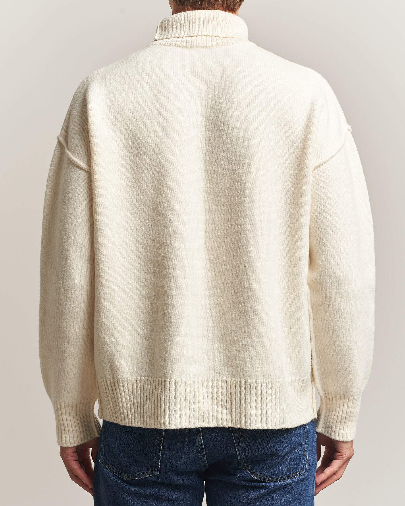 Hombres | Jerséis y prendas de punto | AMI | Big Heart Logo Wool Knitted Polo Ecru
