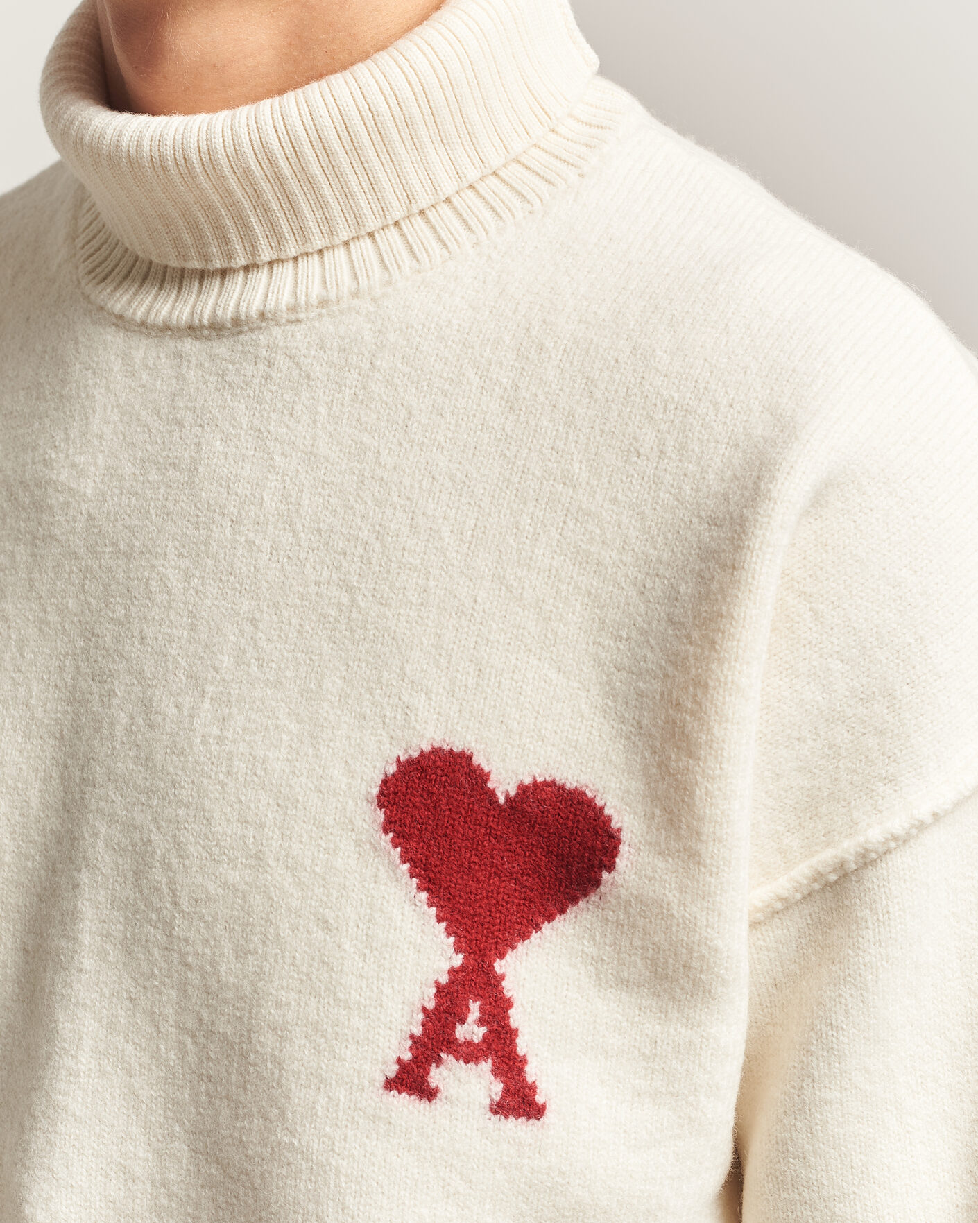 Hombres | Jerséis y prendas de punto | AMI | Big Heart Logo Wool Knitted Polo Ecru