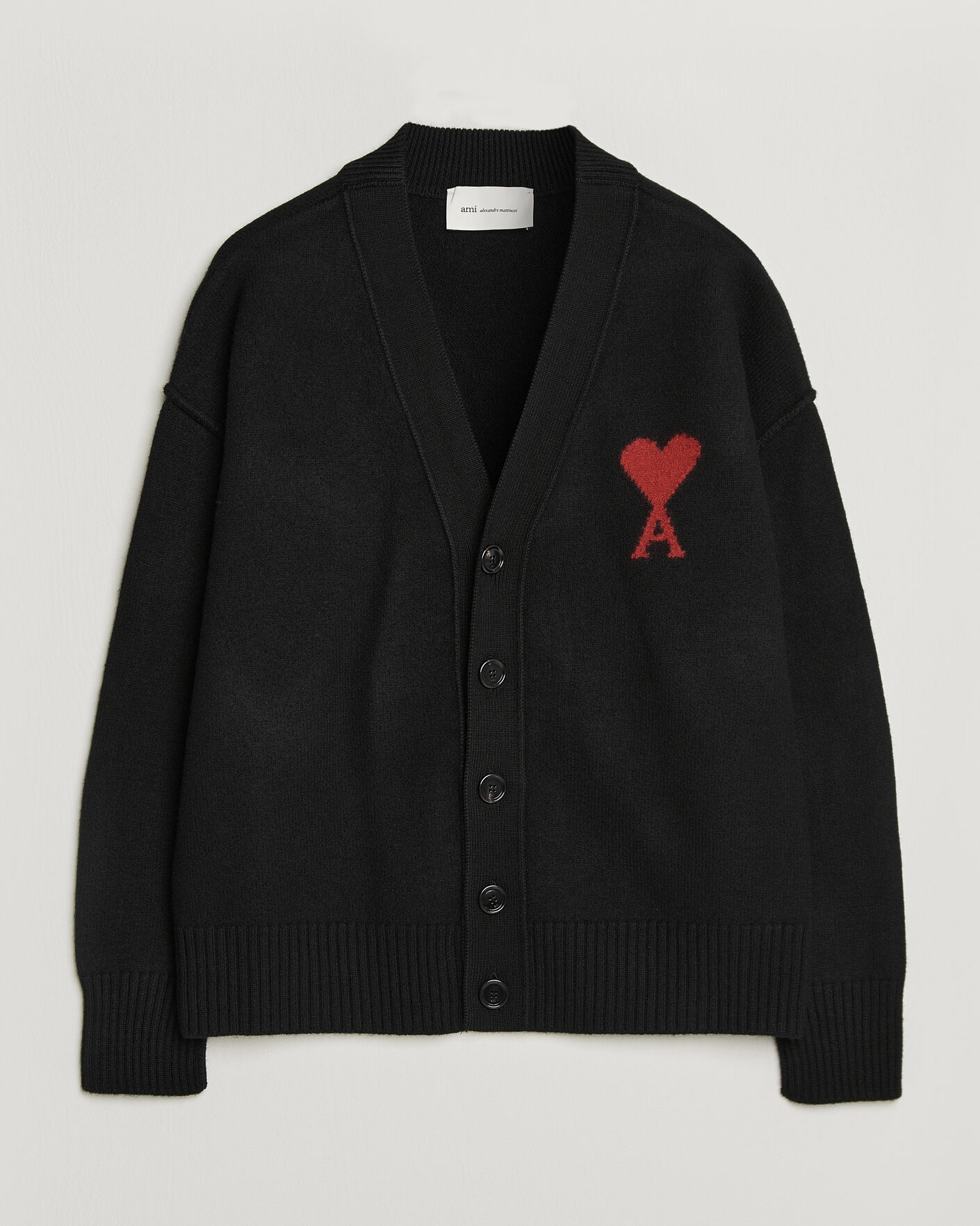 Hombres | Jerséis y prendas de punto | AMI | Big Heart Logo Wool Knitted Cardigan Black