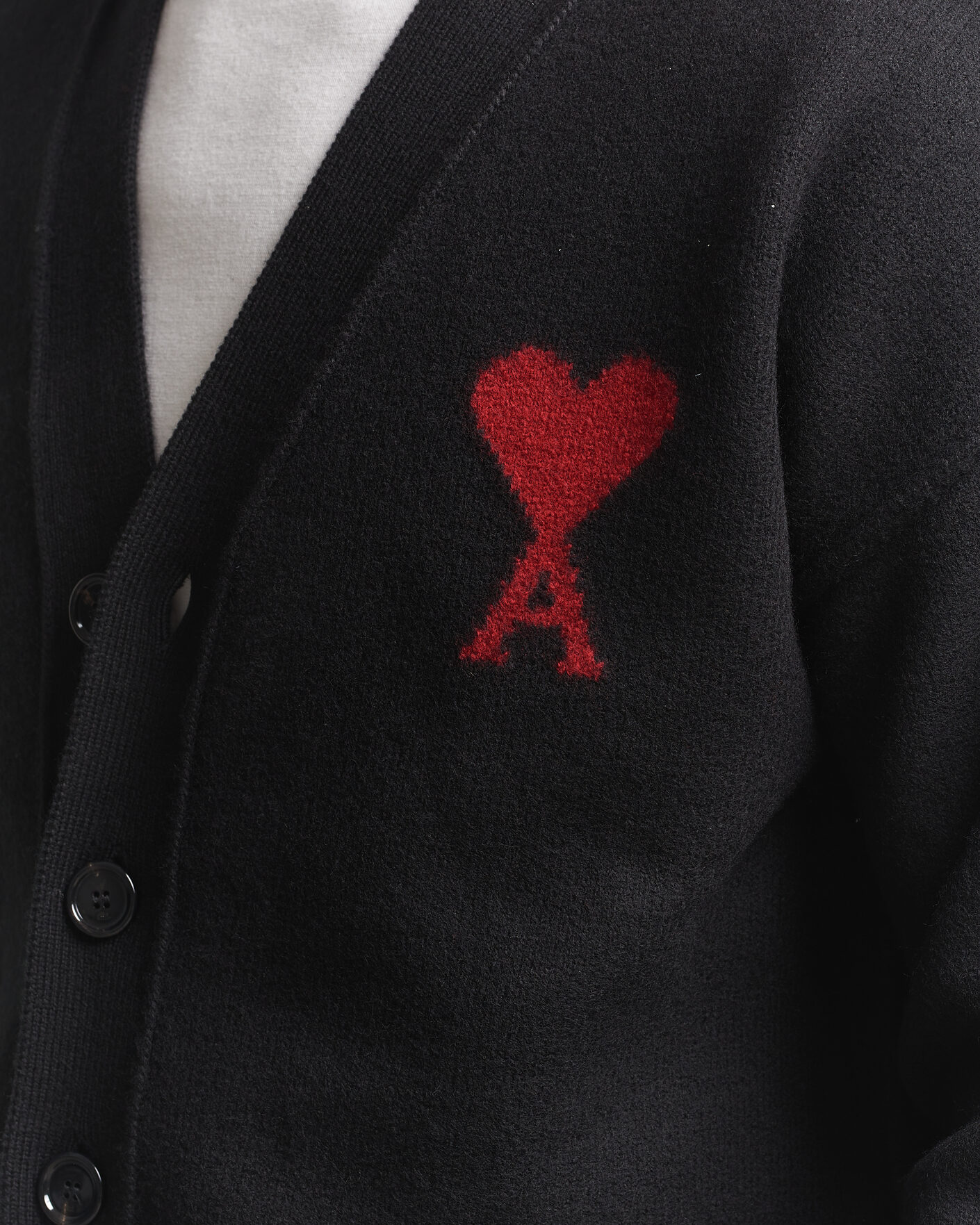 Hombres | Jerséis y prendas de punto | AMI | Big Heart Logo Wool Knitted Cardigan Black