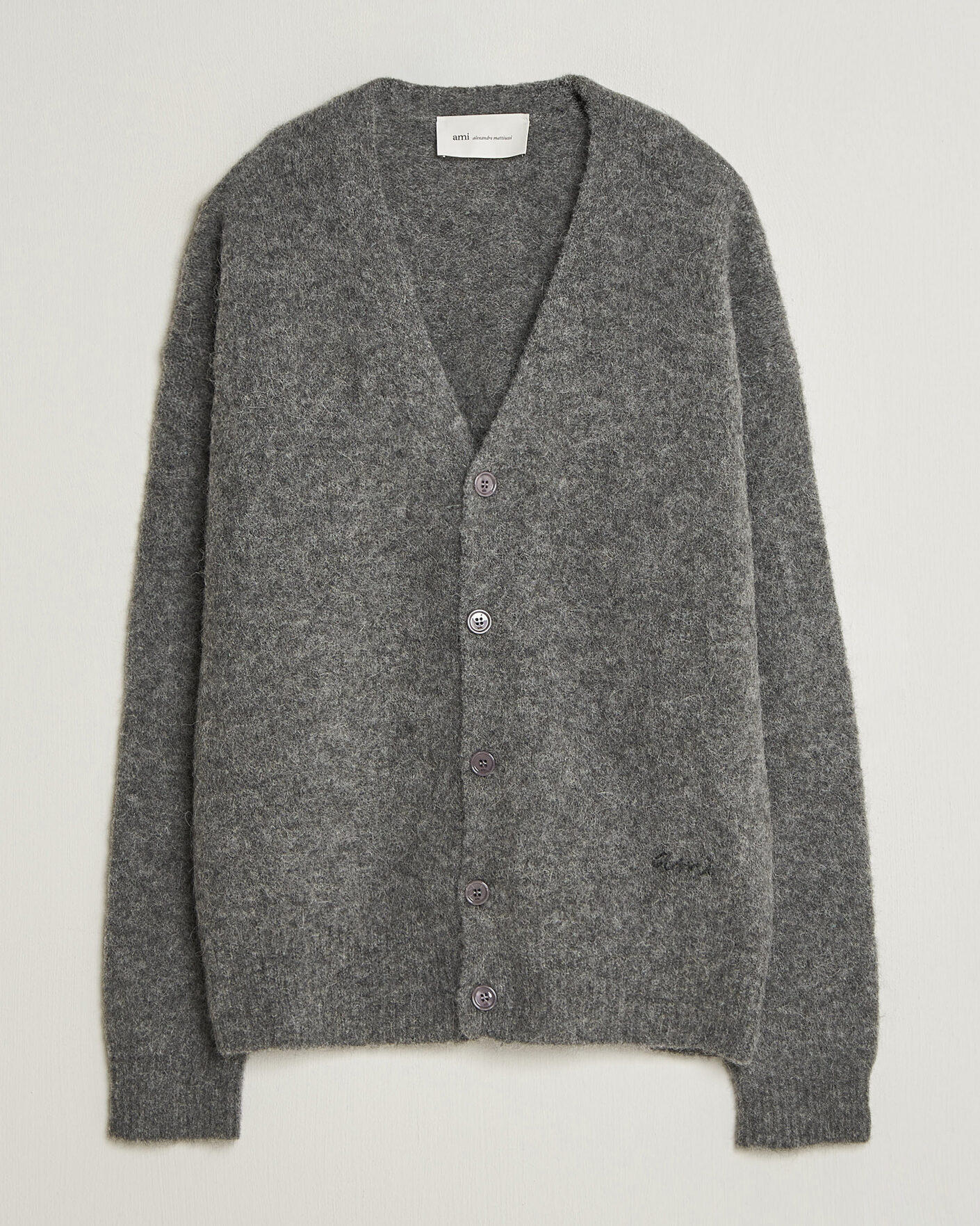 Hombres | Jerséis y prendas de punto | AMI | Signature Logo Wool Knitted Cardigan Grey Melange