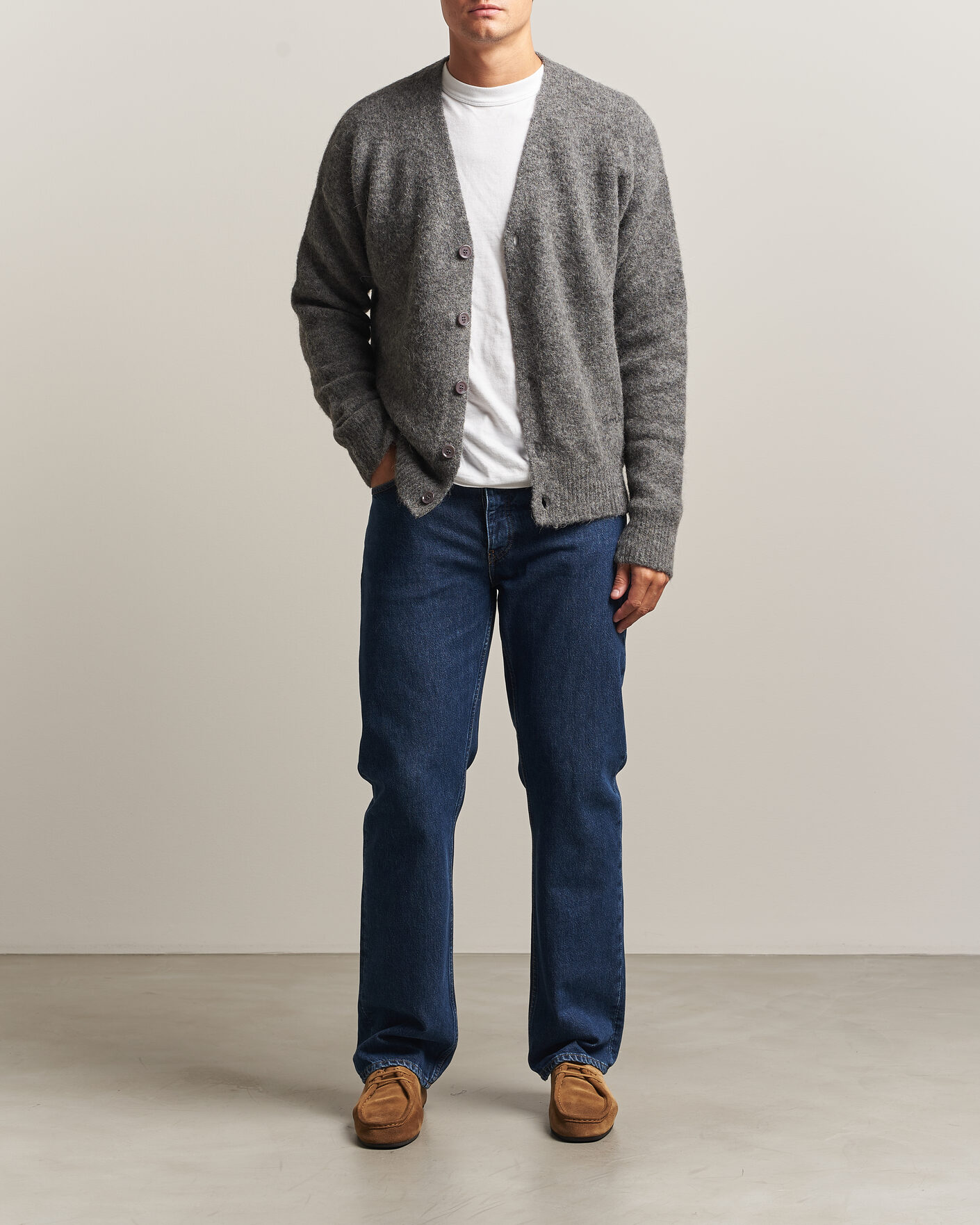 Hombres | Jerséis y prendas de punto | AMI | Signature Logo Wool Knitted Cardigan Grey Melange