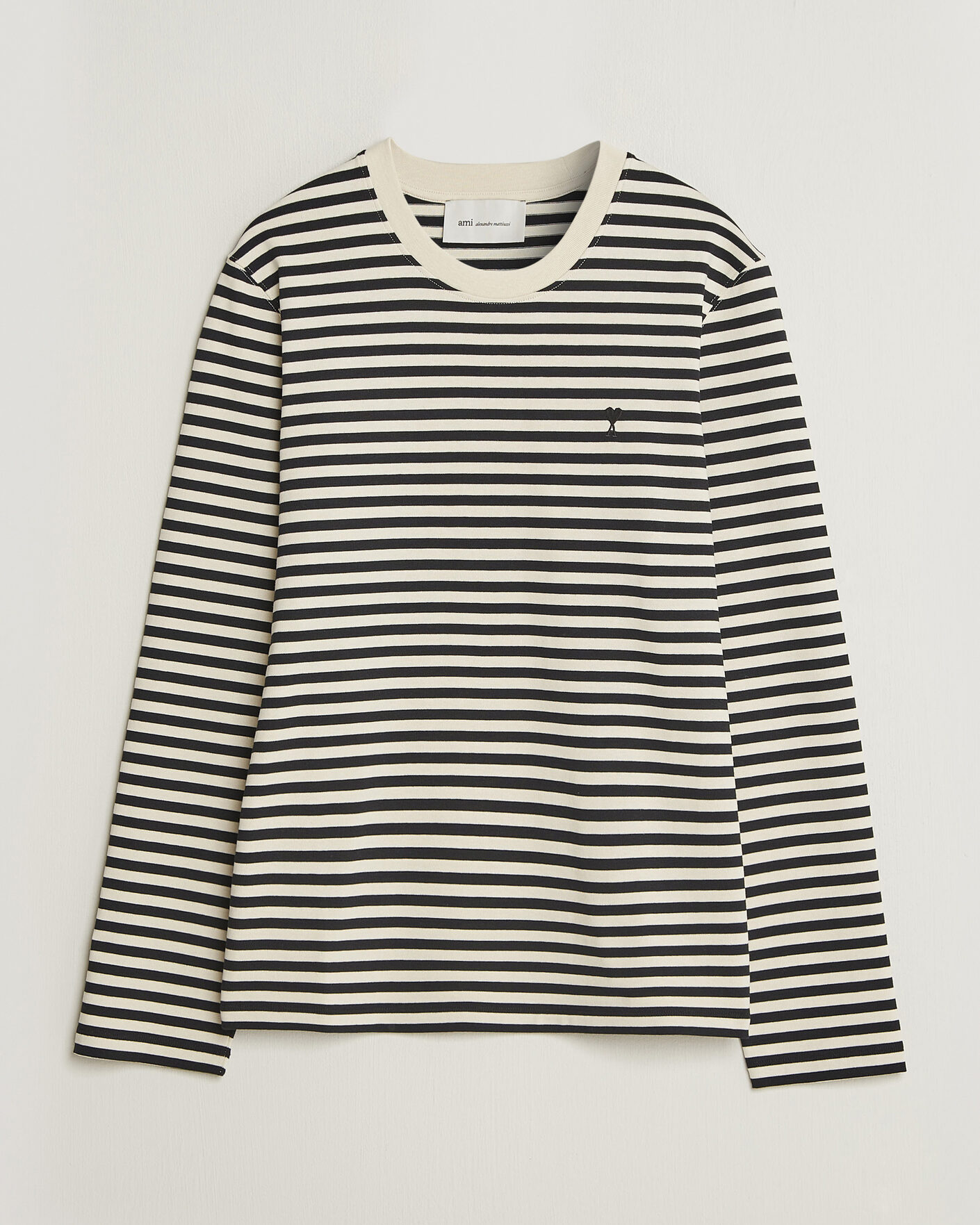 Hombres | Camisetas | AMI | Black Heart Logo Striped Long Sleeve T-Shirt Black/Ivory