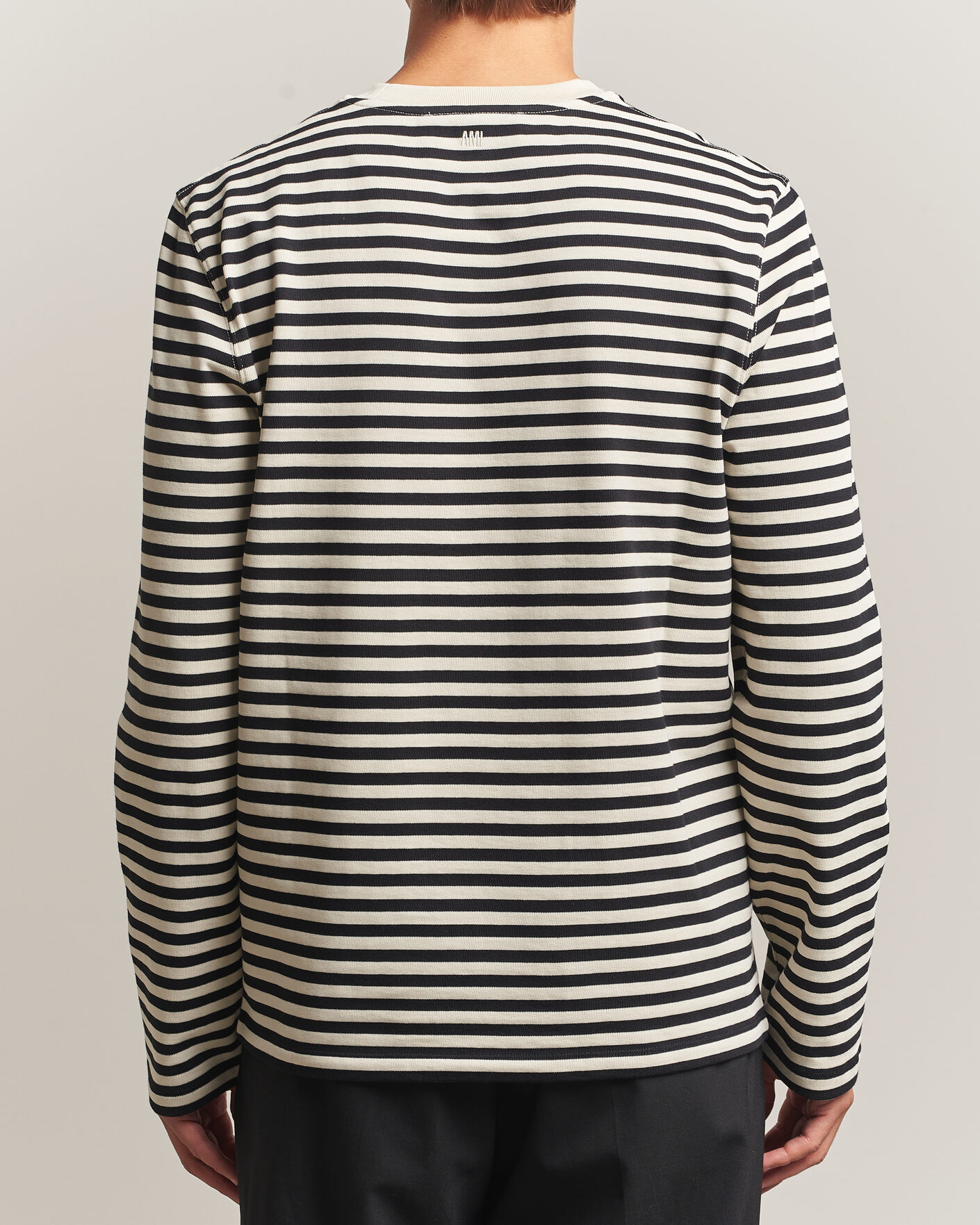 Hombres | Camisetas | AMI | Black Heart Logo Striped Long Sleeve T-Shirt Black/Ivory