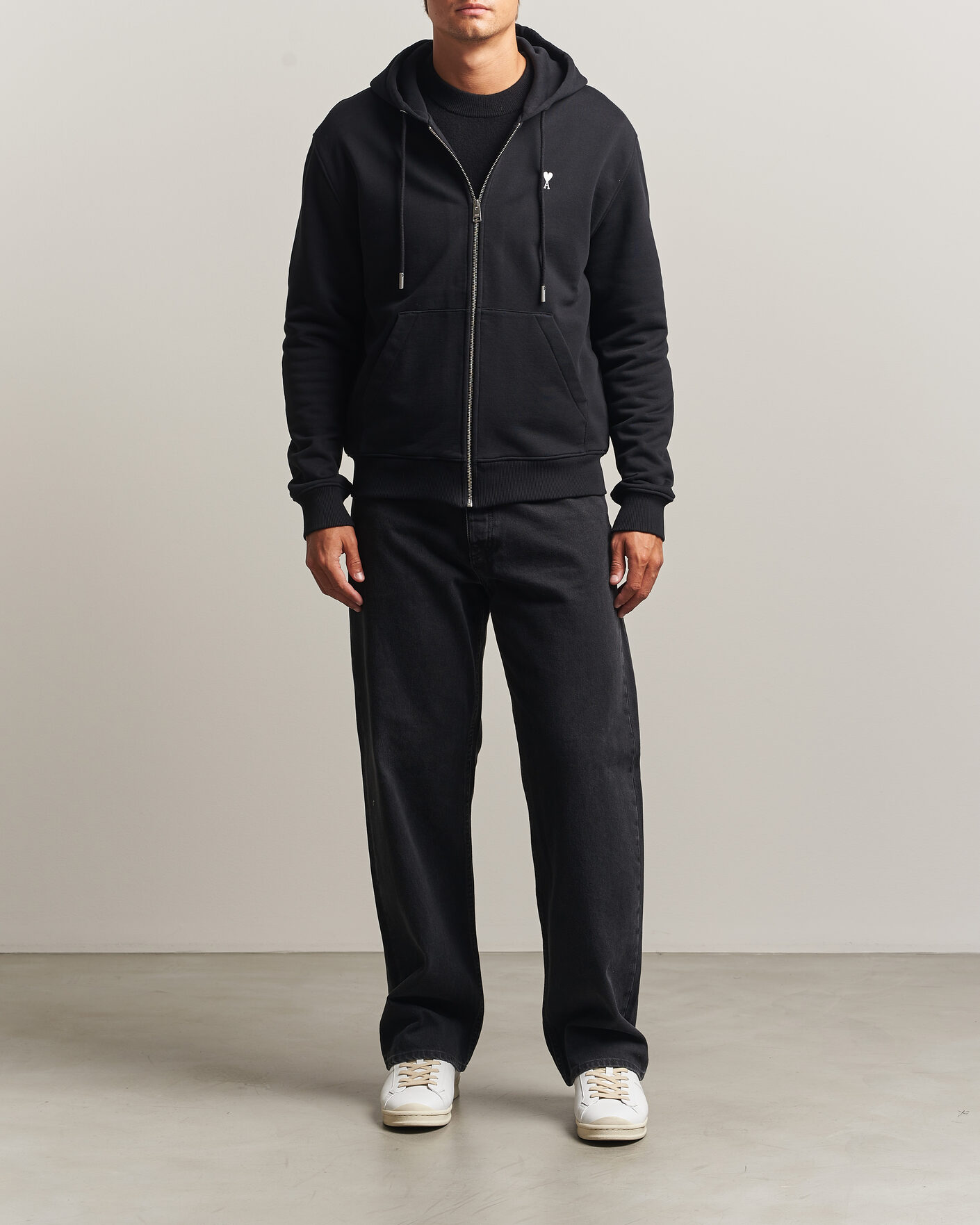 Hombres | Jerséis y prendas de punto | AMI | Contrasted Heart Logo Full Zip Hoodie Black