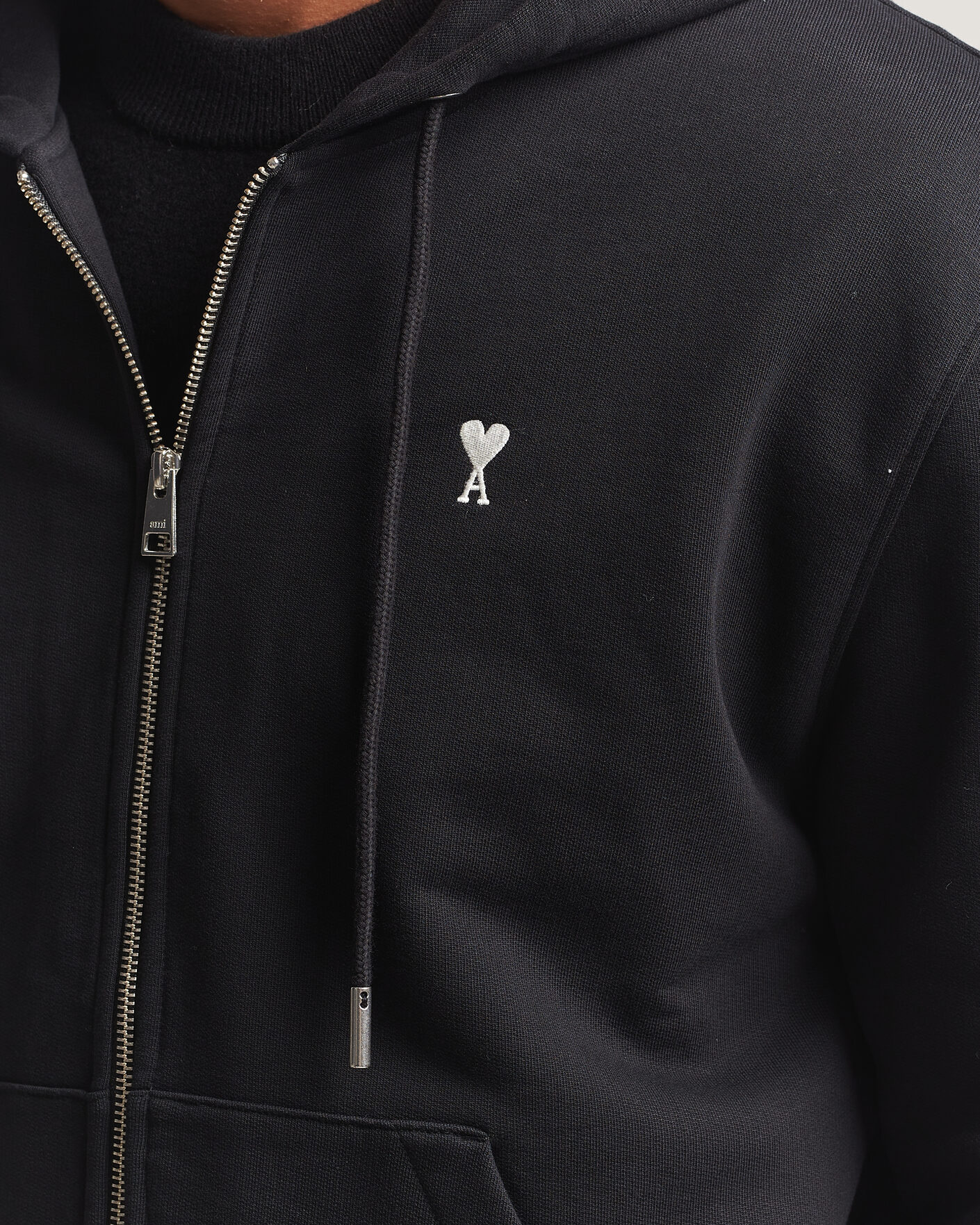 Hombres | Jerséis y prendas de punto | AMI | Contrasted Heart Logo Full Zip Hoodie Black